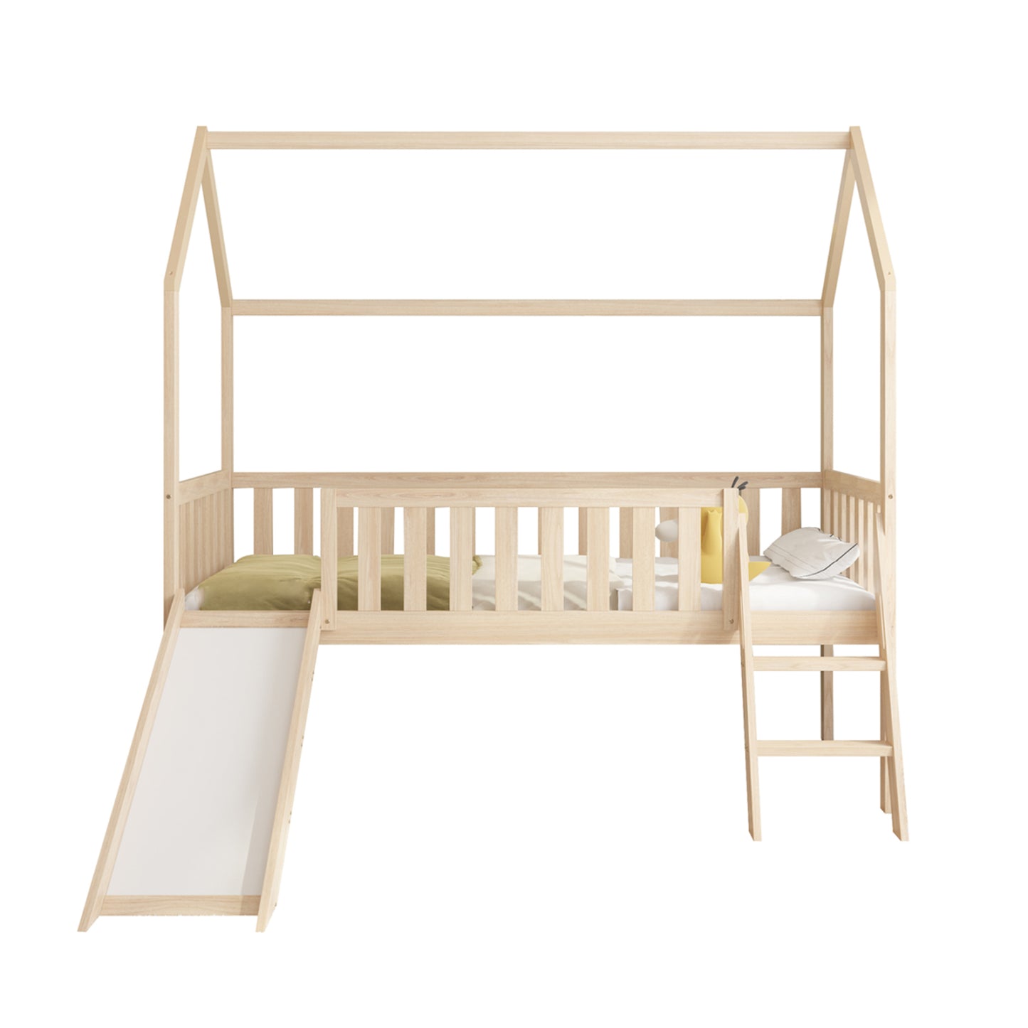 Bed For Kids T.montessori With Slide Phyllis Hm701.01 Pine Wood In Natural For Mattress 190x90cm.