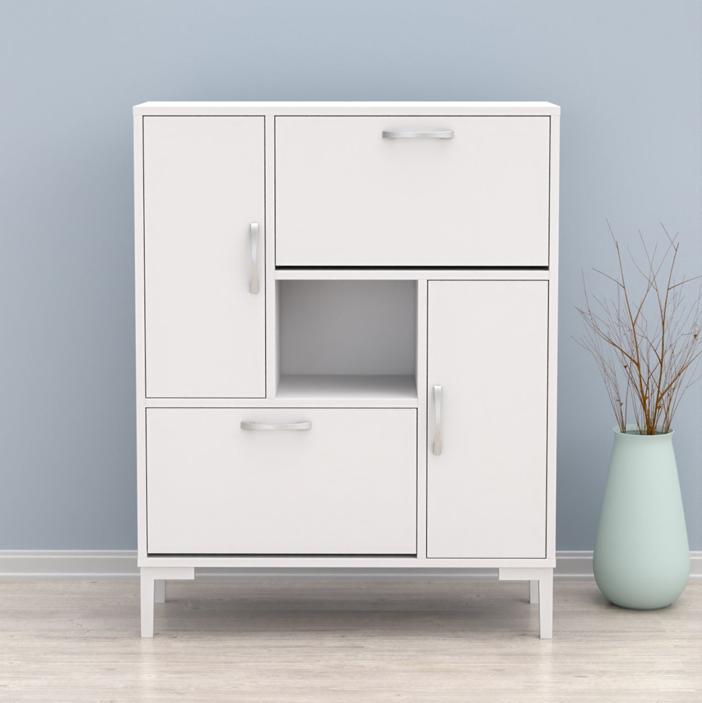 Shoe Cabinet Medy Hm18187.03 Melamine In White-white Legs 86,5x30x109hcm.