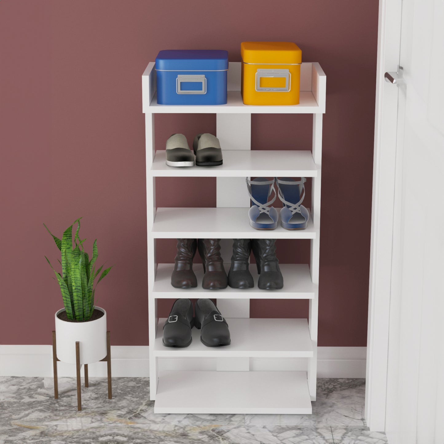 Shoe Rack Ribber Hm18191.01 Melamine In White Color 73x30x142hcm.