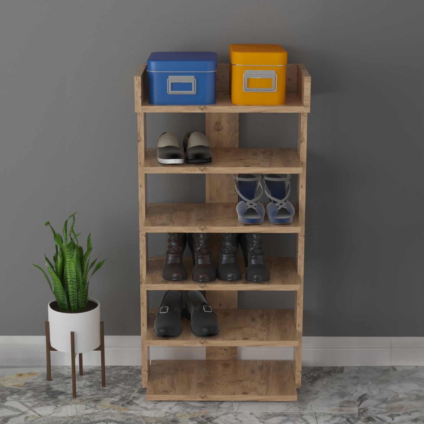 Shoe Rack Ribber Hm18191.04 Melamine In Natural Wood Color 73x30x142hcm.