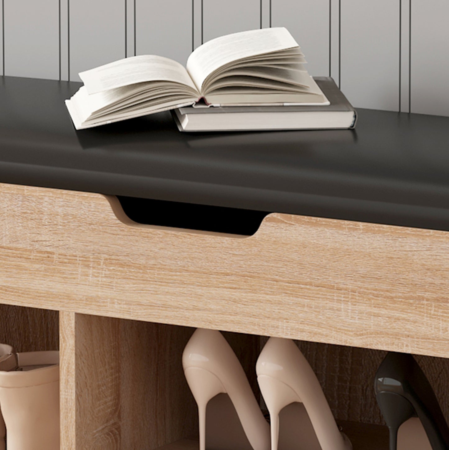 Shoe Rack With Seat Romir Hm2478.01 Melamine In Sonama-brown Seat 100x30x44hcm.