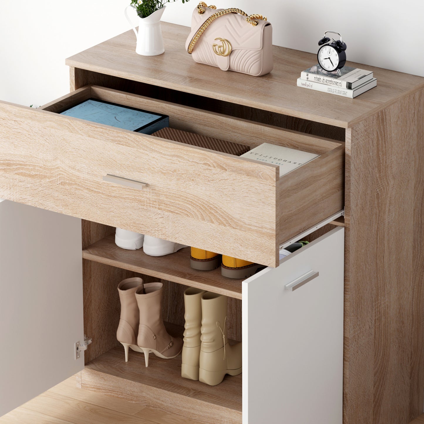 Shoe Cabinet With Drawer Dionne Hm4362 Melamine In Sonama-white 80x35x84hcm.