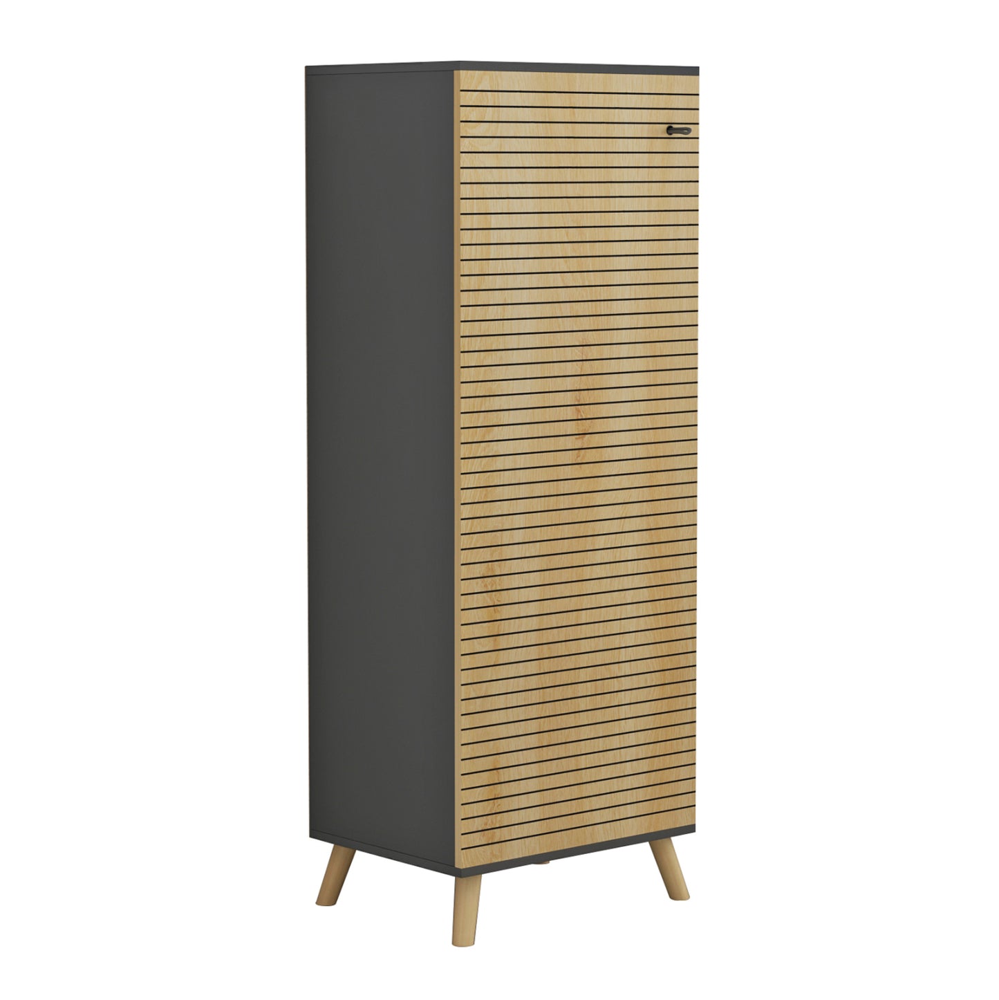 Shoe Cabinet Alvaro Hm8954.15 Melamine In Anthracite-natural Wood 50Χ38Χ135hcm.