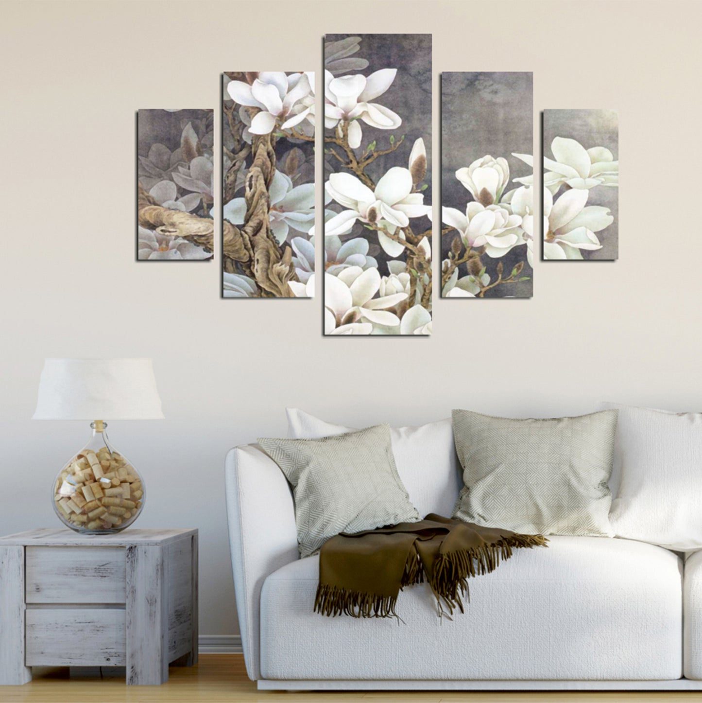 5 Pcs Mdf Painting Magnolia Kobus Hm7207.01 82x56x0,3 Cm.