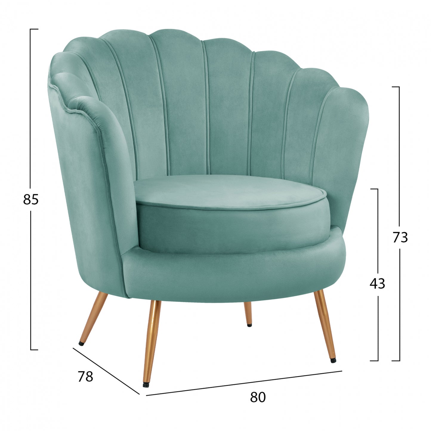 Hm8493.07 Armchair, Pistachio Green Velvet, Gold Legs, 80x78x85