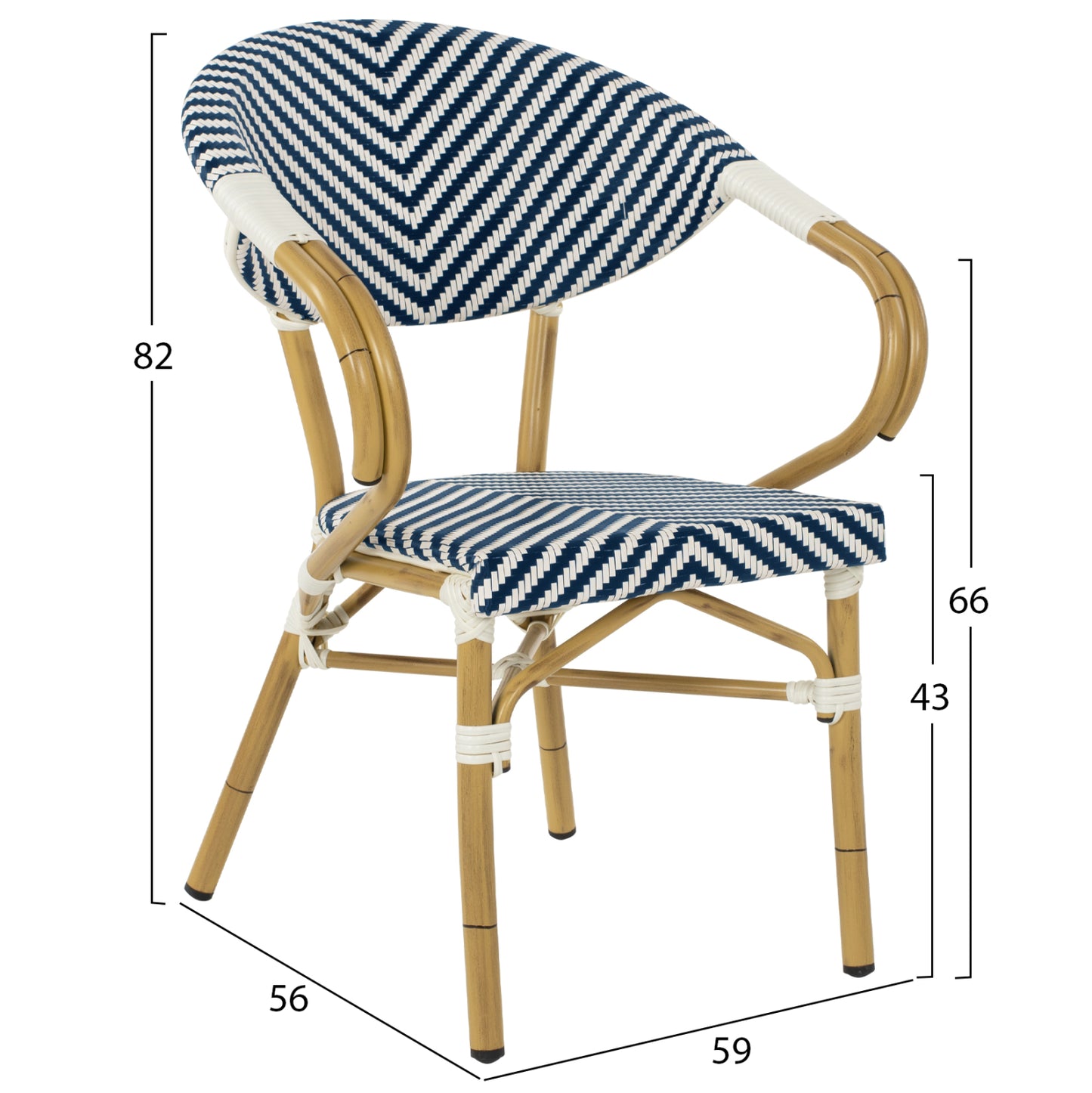 Armchair Aluminum Hm5861.02 Bamboo Look Blue-white 59x56x82h Cm.