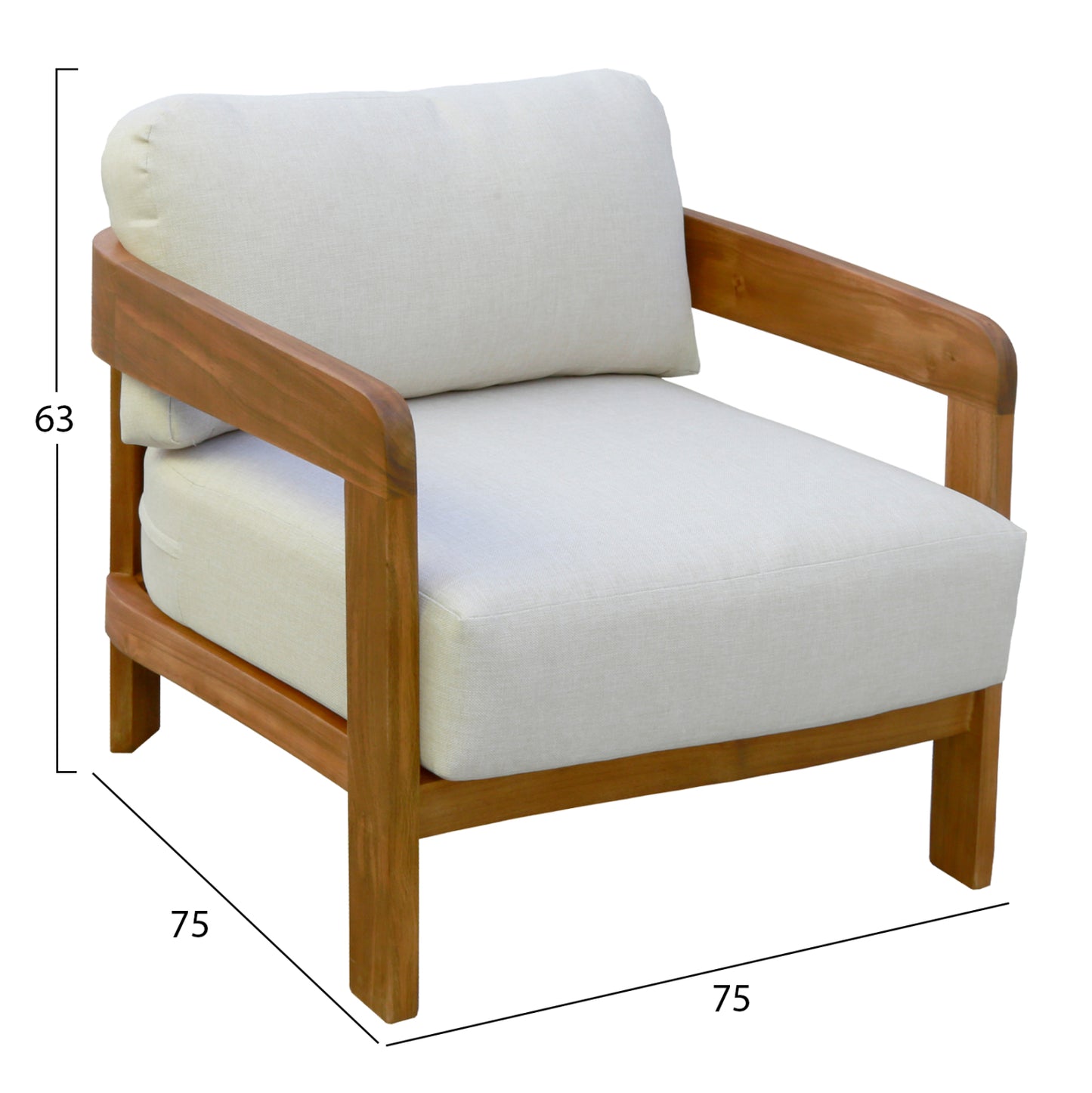 Outdoor Lounge Chair Solara Hm6513 Acacia Wood In Natural--cushions In Ecru 75x75x63hcm.