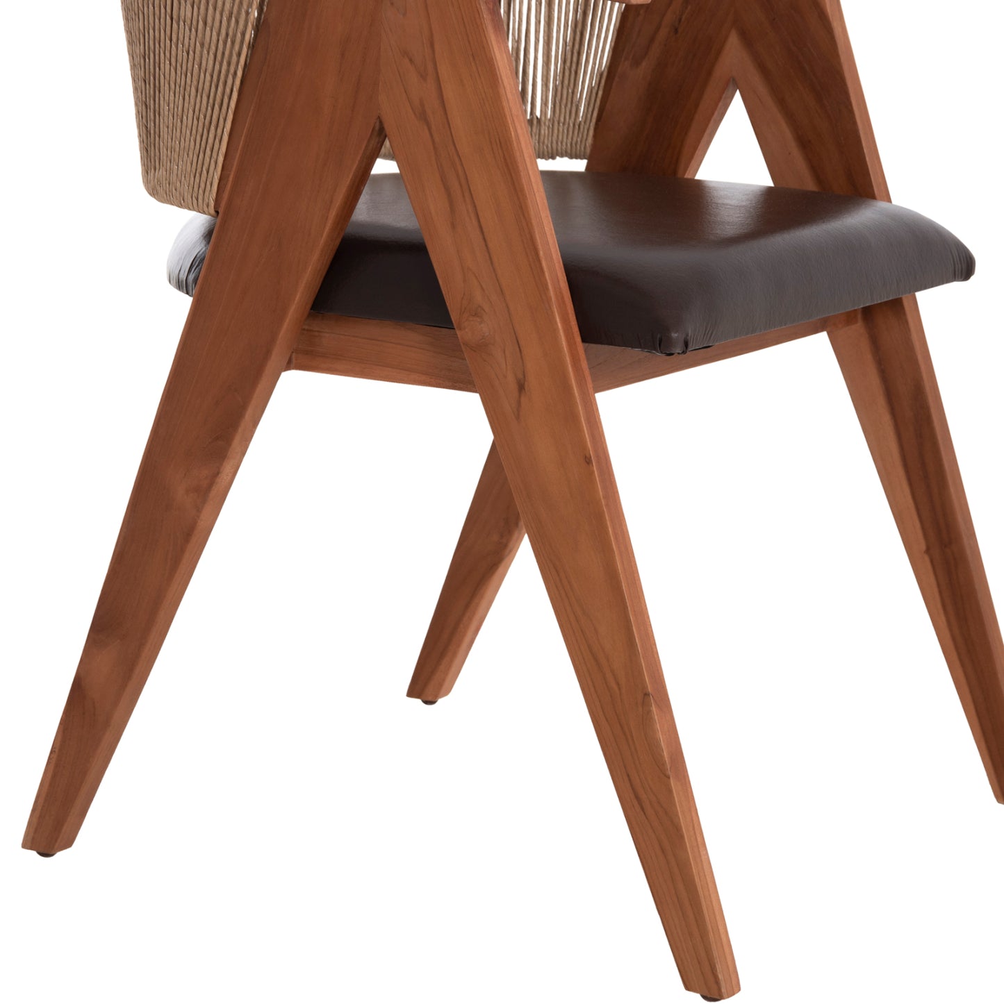 Dining Chair Brann Hm18238.11 Teak Wood-rope-brown Pu 60x67x76hcm.