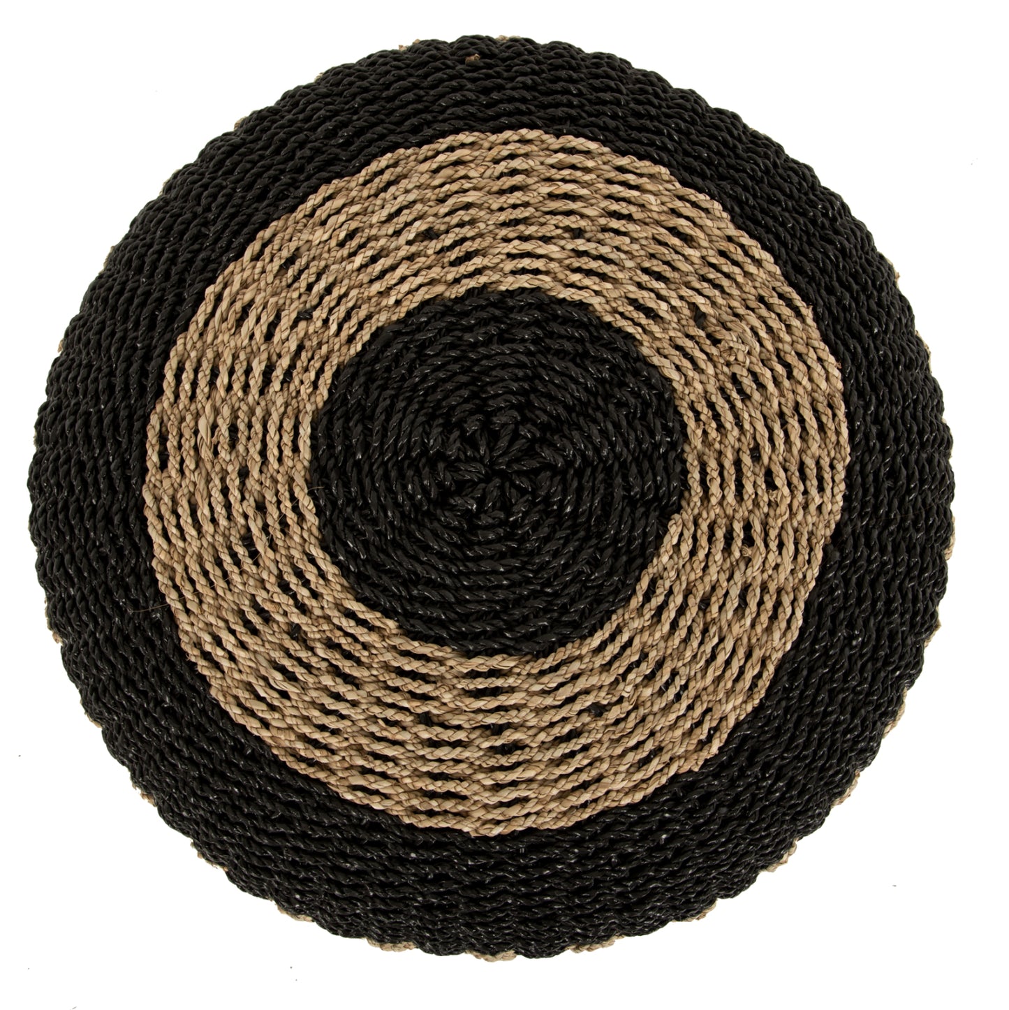Stool Pouf Saroni Hm7851.02 Seagrass In Natural-black Color Φ60x35hcm.