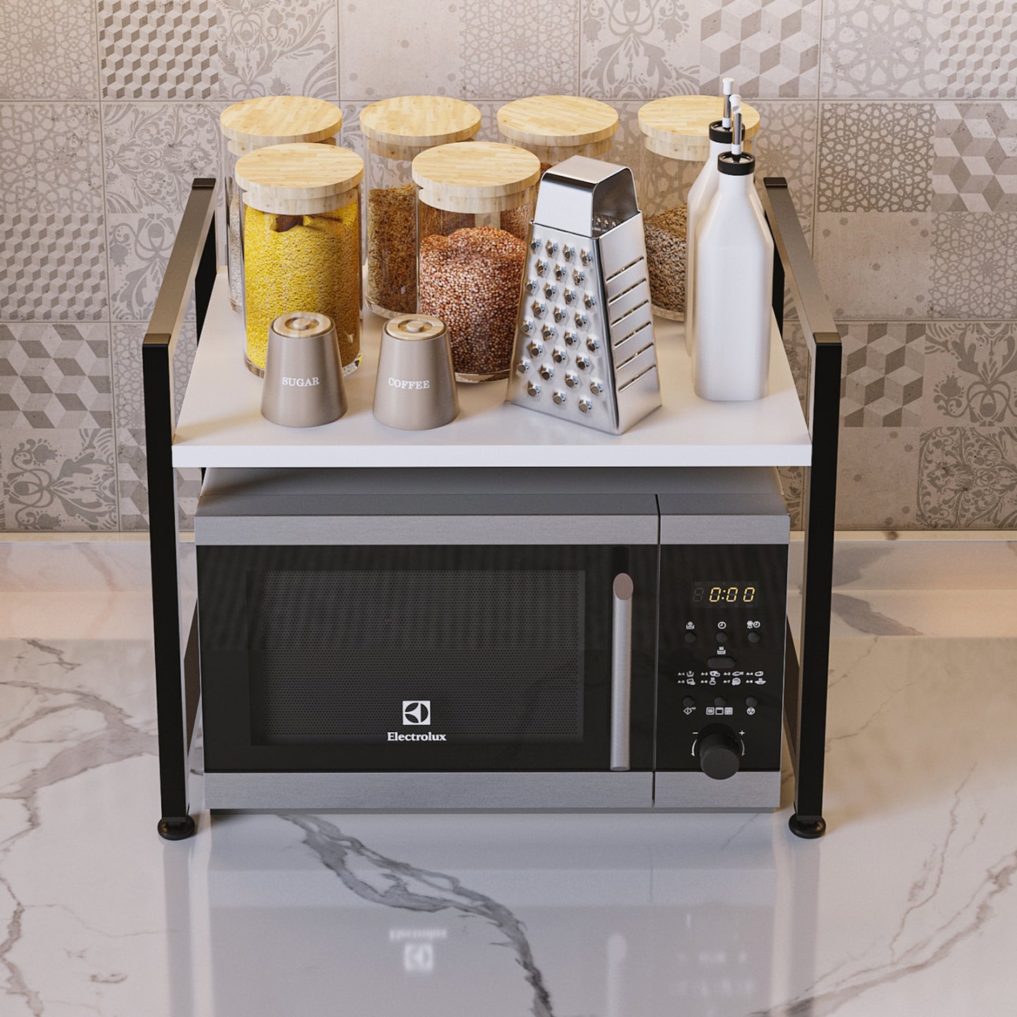 Kitchen Organizing Shelf Becko Hm18219.01 Melamine In White-black Metal 53x35x41hcm.