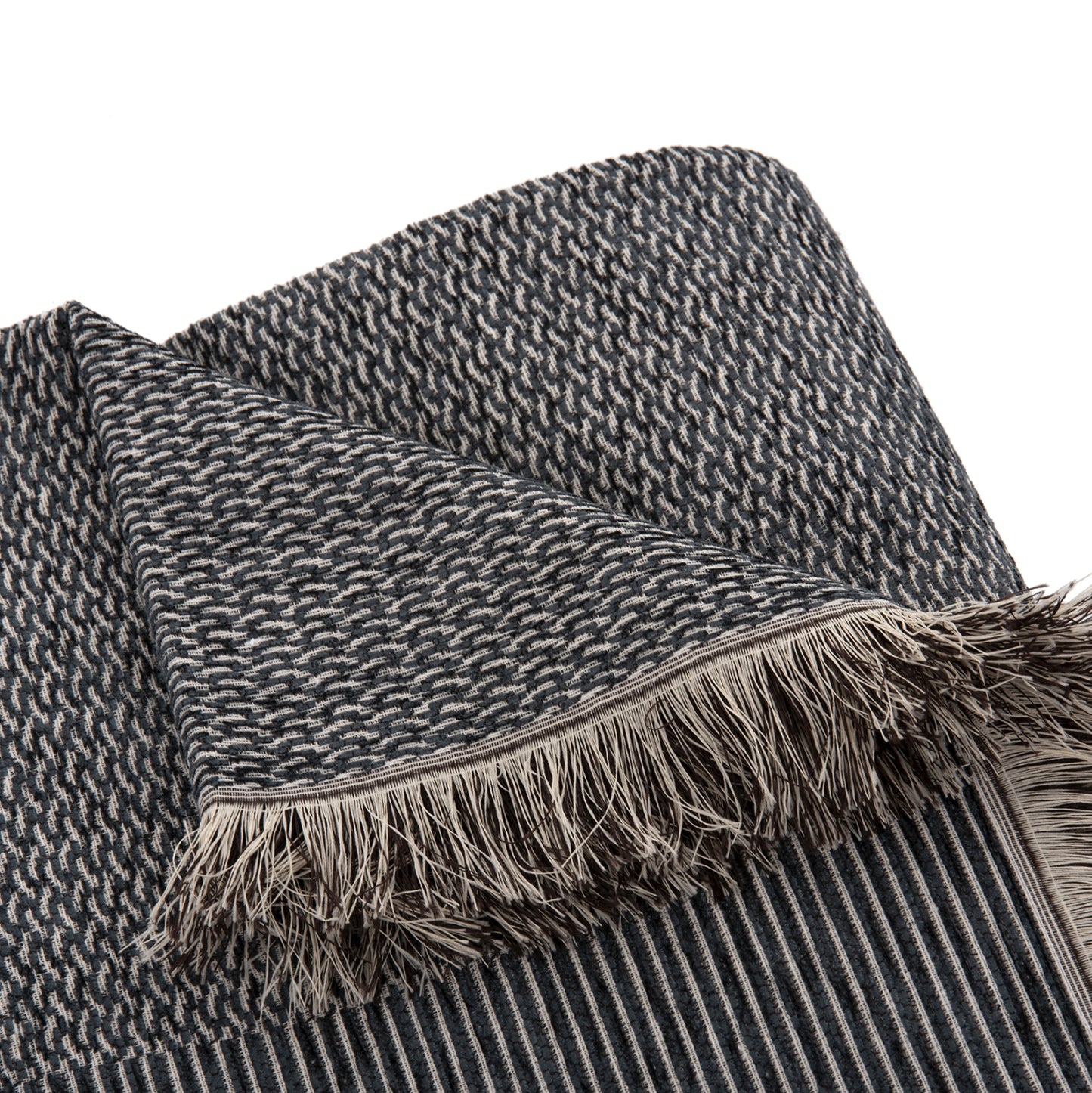 Sofa Cover-throw With Fringes Dreamtopia Hm12164.03 In Navy Blue Color 178x178cm.