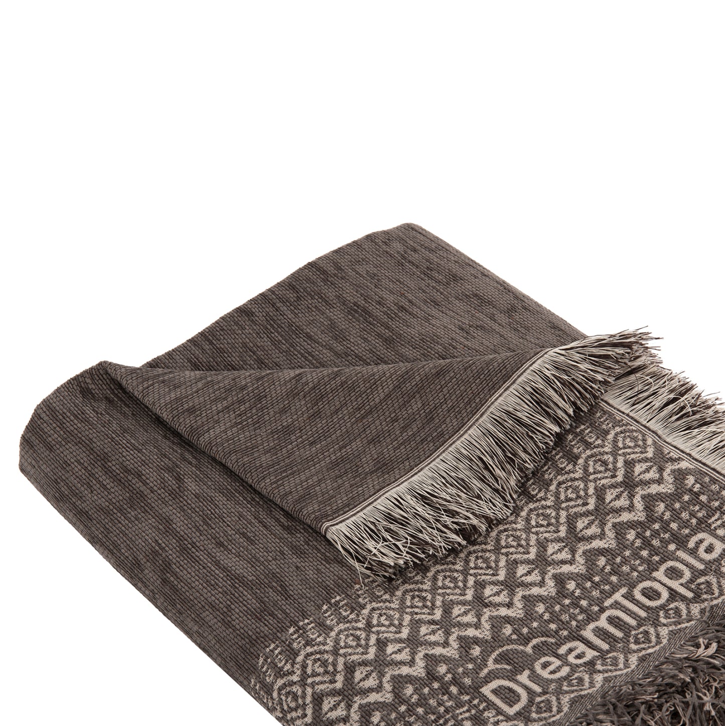 Sofa Cover-throw With Fringes Dreamtopia Hm12164.04 In Brown Color 178x178cm.