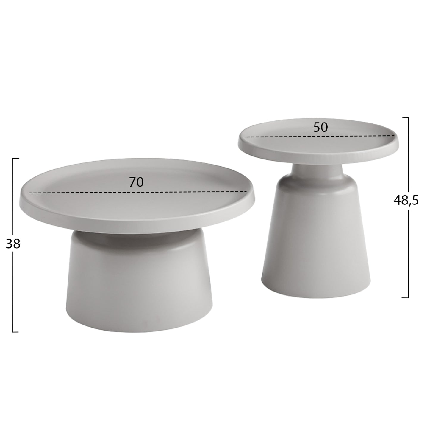 Set 2 Coffee Tables Rinkon2 Hm18304.03 All Metal In Grey Φ50cm & Φ70cm