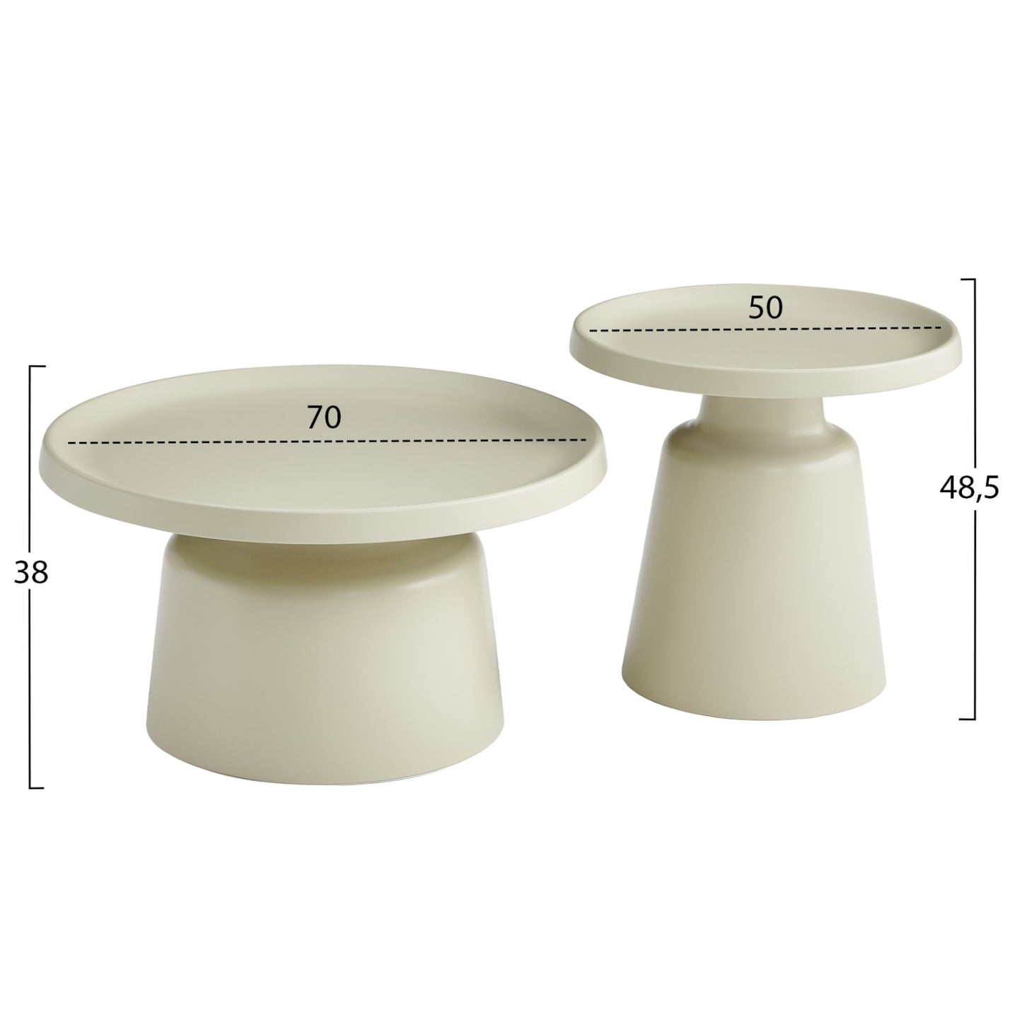 Set 2 Coffee Tables Rinkon2 Hm18304.04 All Metal In Champagne Color Φ50cm & Φ70cm