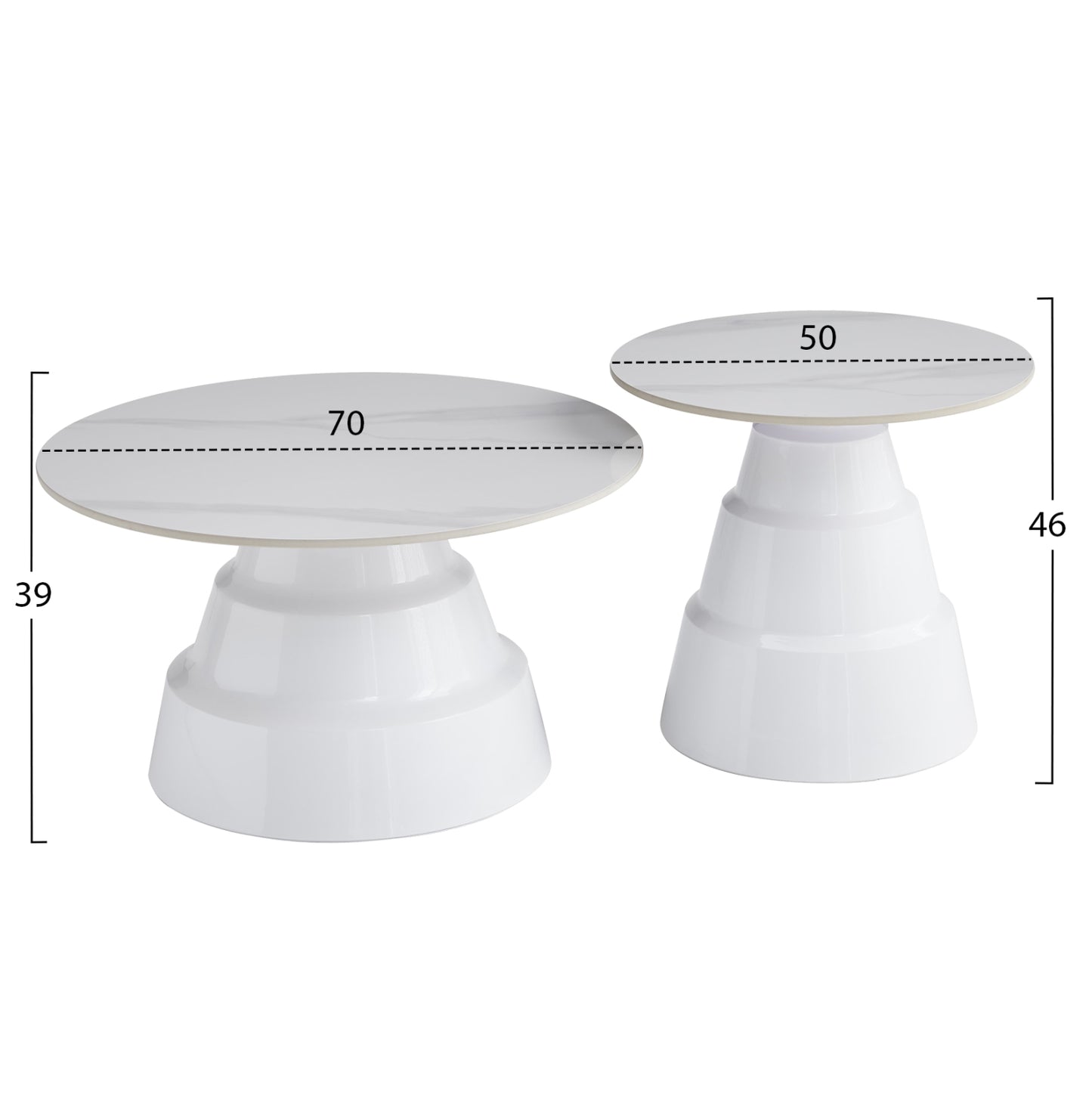 Set 2 Coffee Tables Lidox Hm18306.01 Sintered Stone Tops And Bases--white Φ50cm & Φ70cm