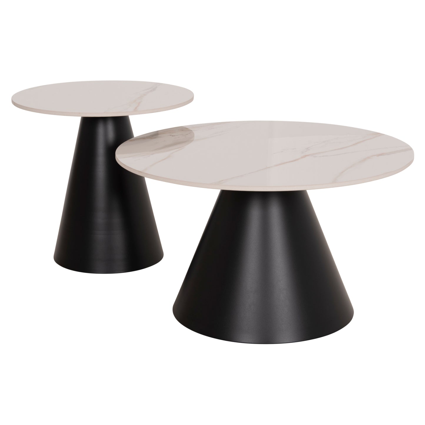 Set 2 Coffee Tables Ridge(x) Hm18307.02 Sintered Stone Tops--black Bases Φ50cm & Φ70cm