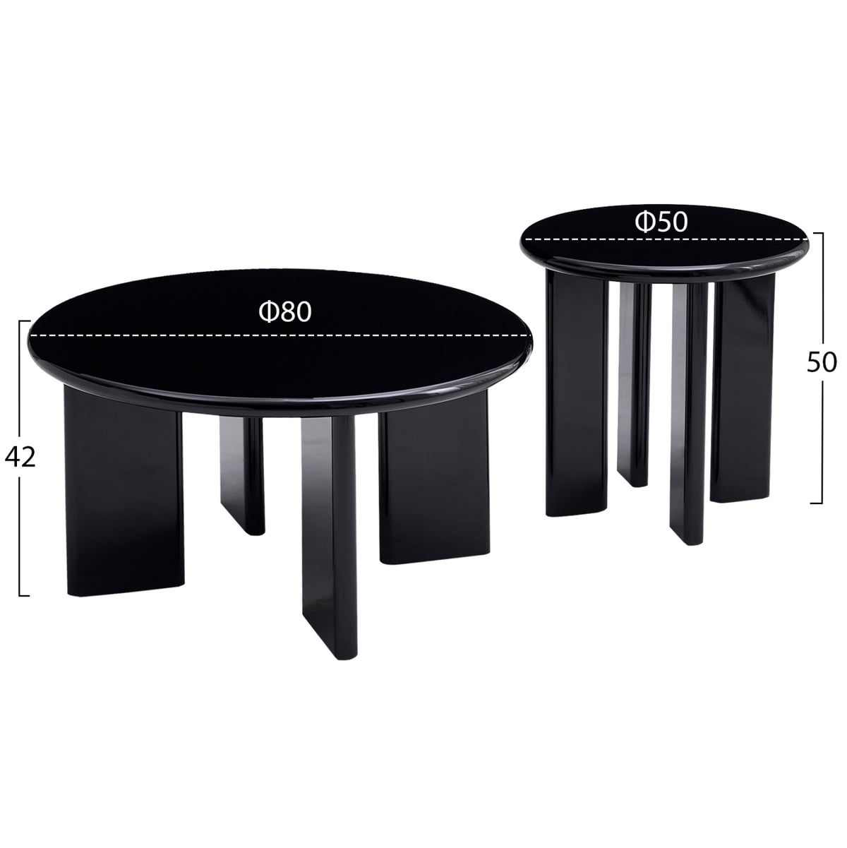 Set 2 Coffee Tables Flix Hm18452.02 Mdf In Glossy Black Φ80 & Φ50cm.