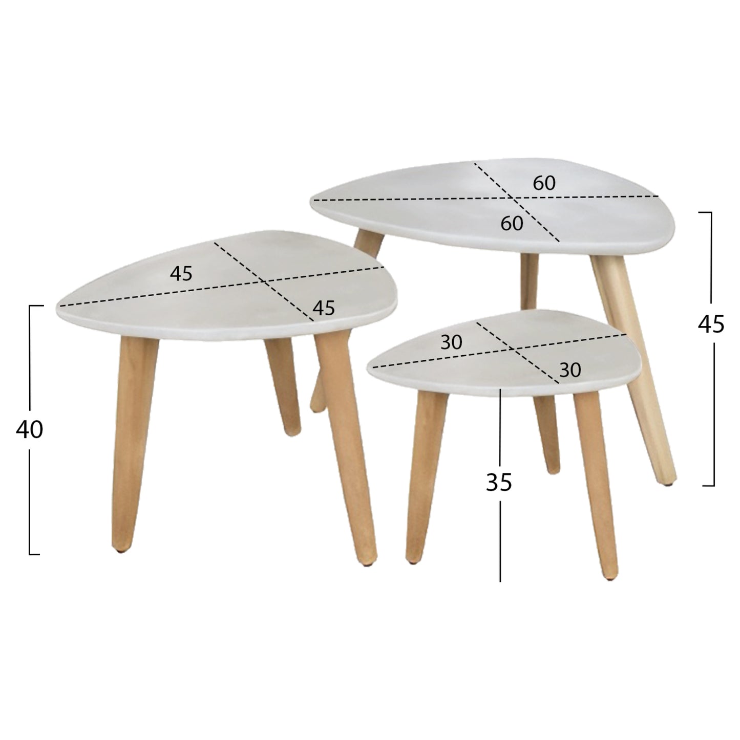 Set 3pcs Side Tables Prantis Hm10734.02 Fiber Cement In Beige--acacia Wood Legs