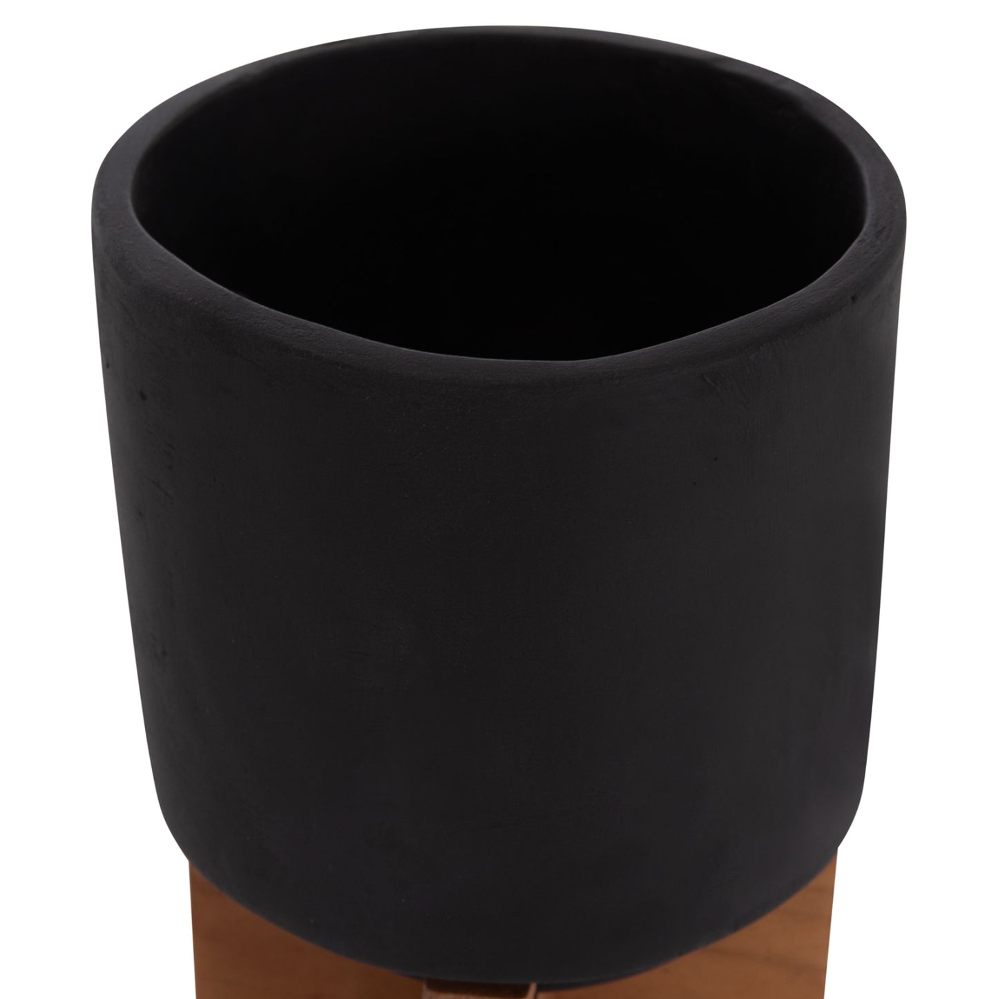 Set 3 Pots/vases With Teak Bases Tanti Hm4685.01 Fiber Cement In Black