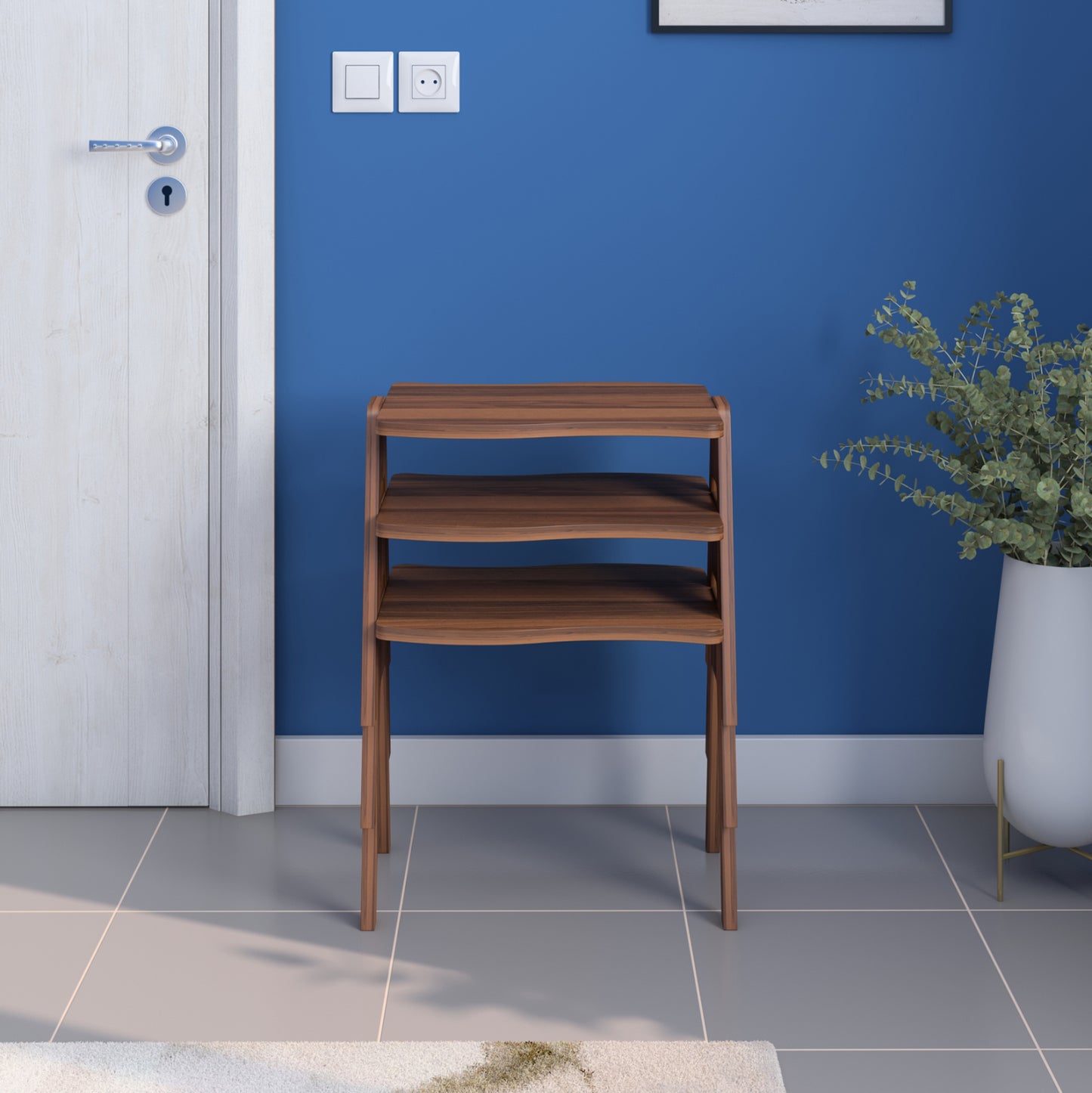 Side Tables 3pcs Set Essent Hm18175.05 Melamine In Walnut 45x35x40hcm.