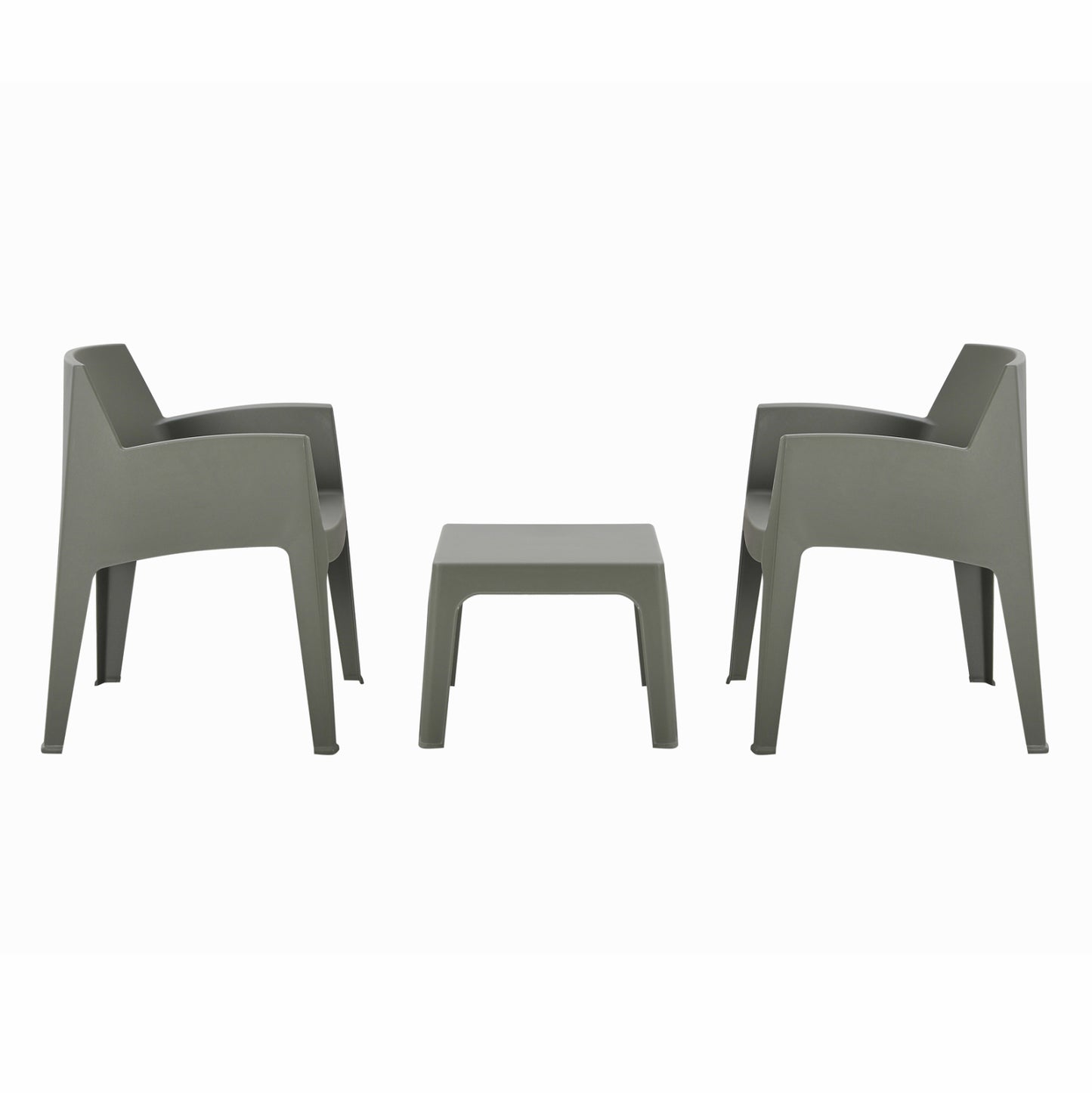 3pcs Set Polypropylene Sleek Hm21267.05 Coffee Table & 2 Armchairs - Dark Olive Green
