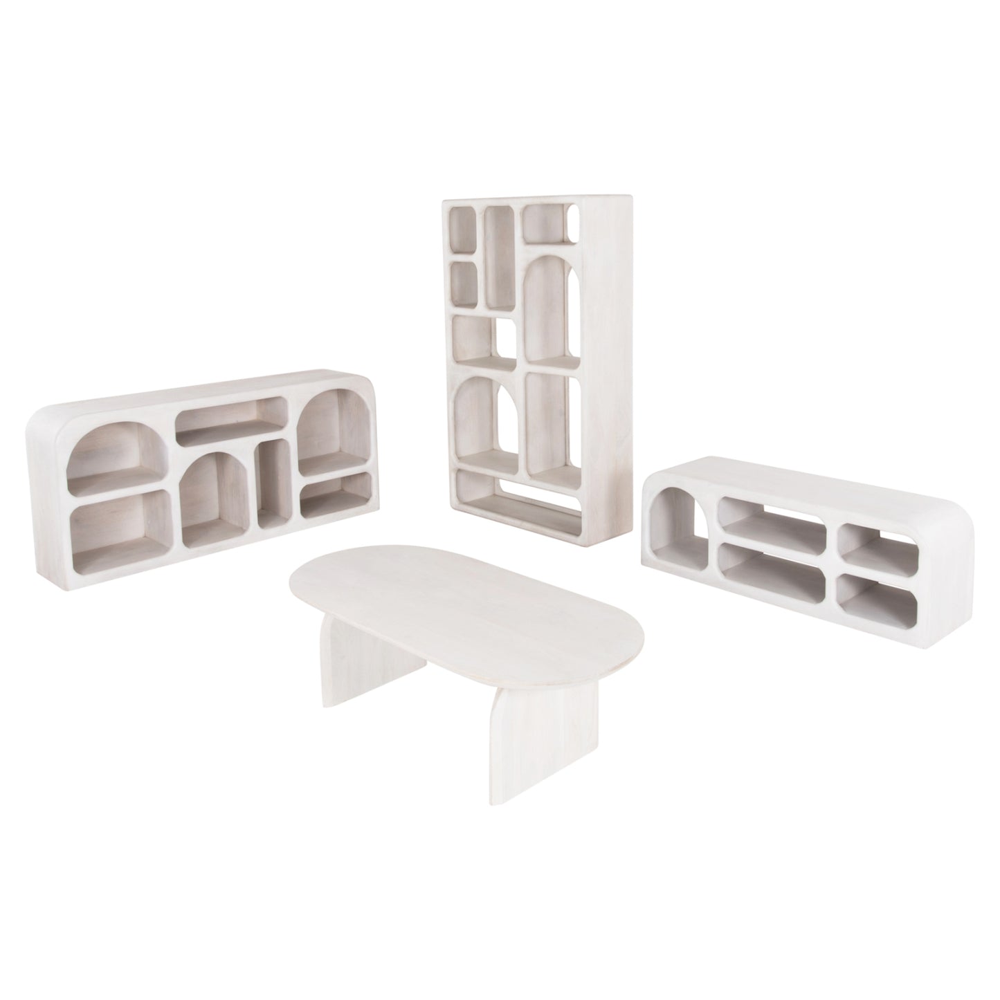 Living Room 4pcs Set Handyr Hm11947 Solid Mango Wood In White