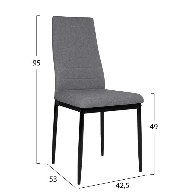 Set 5 Pieces Table Black & Chairs Lady Grey Metallic Legs Hm11071 42,5x53x95 Cm
