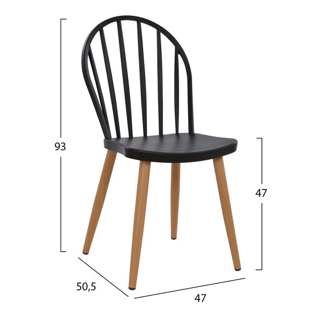 Set 5 Pieces Table Sonama Black Legs & Black Polypropylene Chairs Hm11025.02