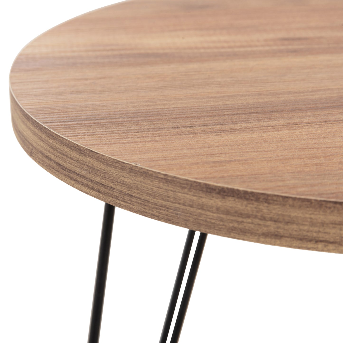 Set Of 3 Round Side Tables Nissa Hm18173.04 Melamine In Natural Wood Color-black Metal Legs