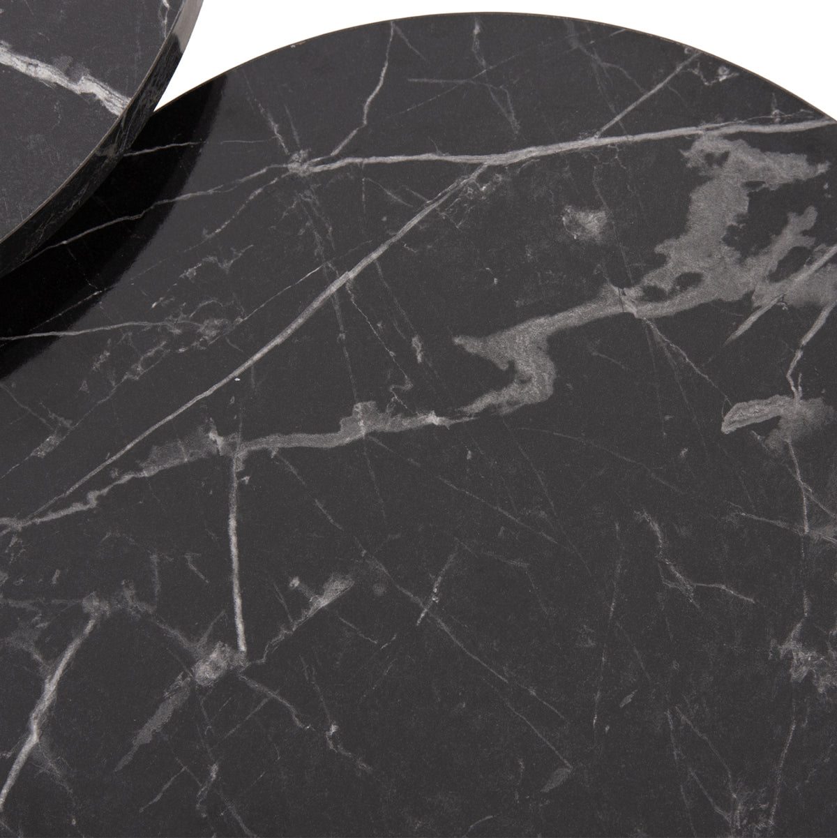 Set Of 3 Round Side Tables Nissa Hm18173.12 Melamine In Black Marble--gold Metal Legs