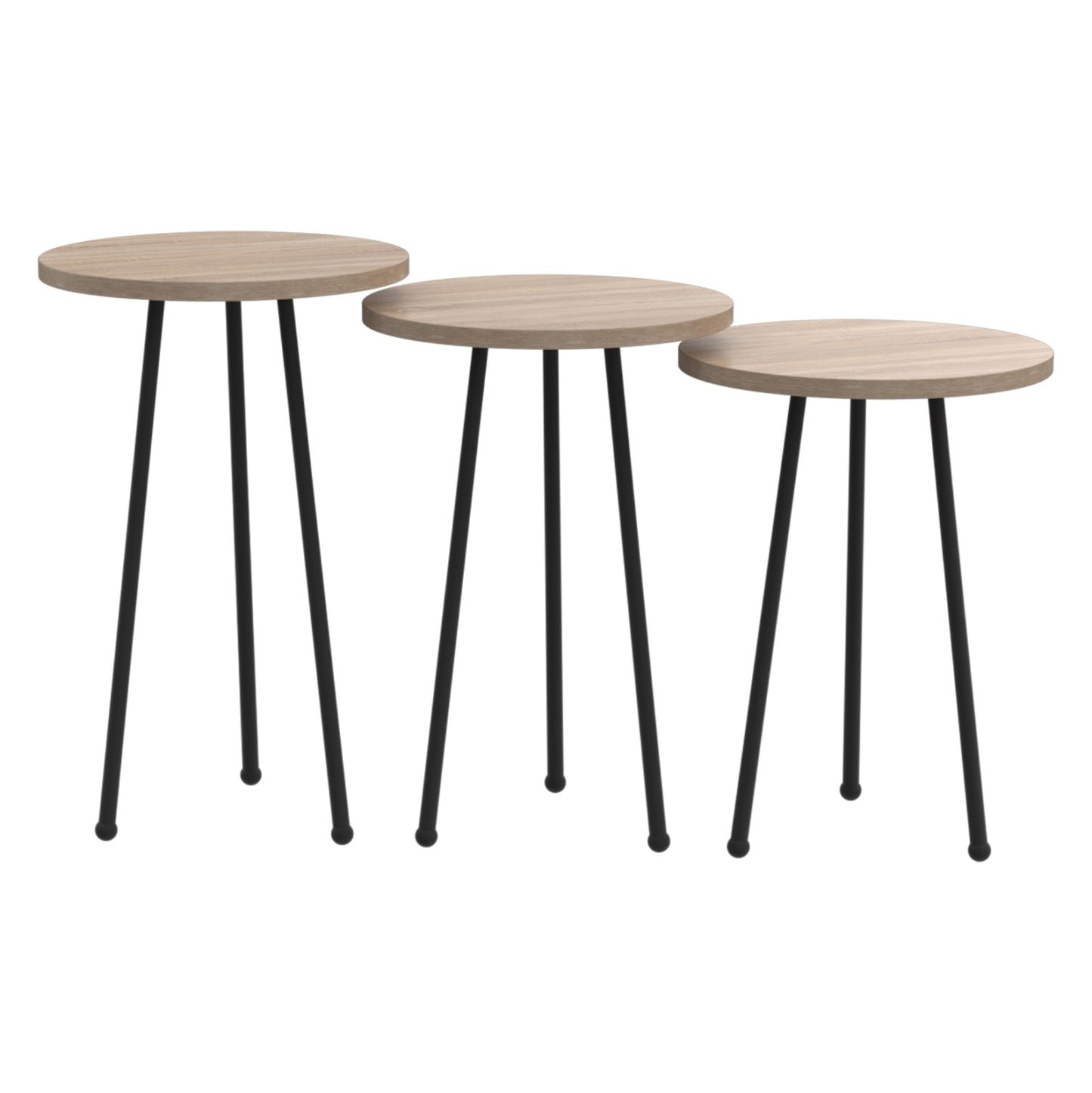Set Of 3 Round Side Tables Kissa Hm18174.03 Melamine In Sonama Color-black Metal Legs