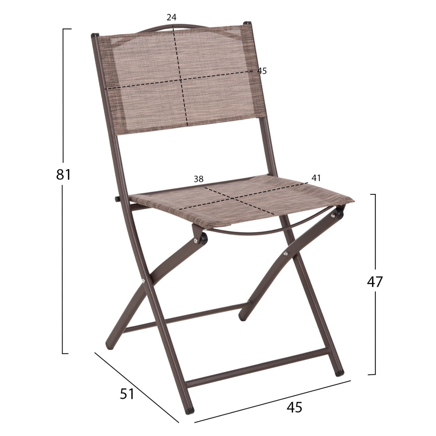 Outdoor Dining Set 5pcs Mag Hm21033.02 Metal Table Adam & 4 Foldable Chairs-brown