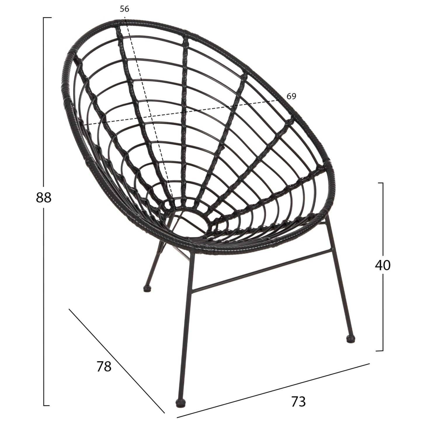 Outdoor Lounge Set 3pcs Allegra Hm21047.12 Black Synth.rattan & Metal