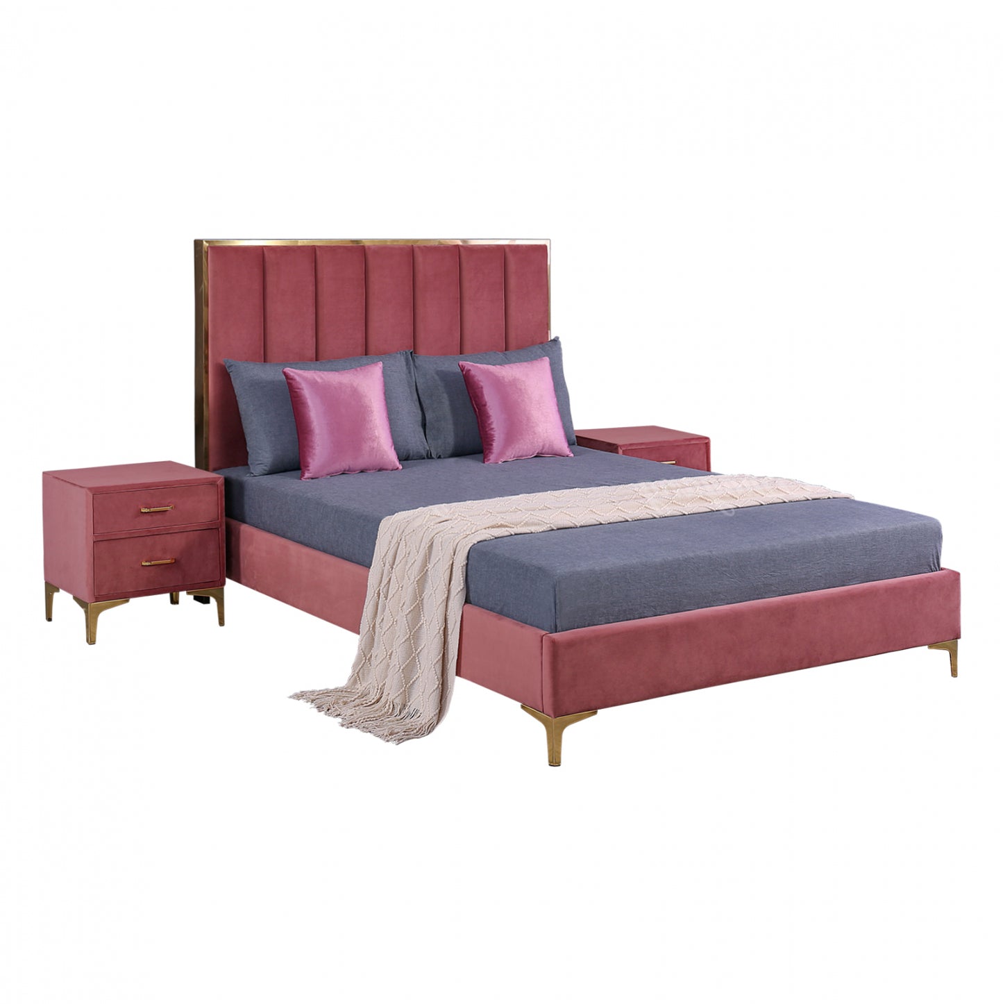 Bedroom Set 3 Pcs Velvet Dusty Pink Hm11257.02