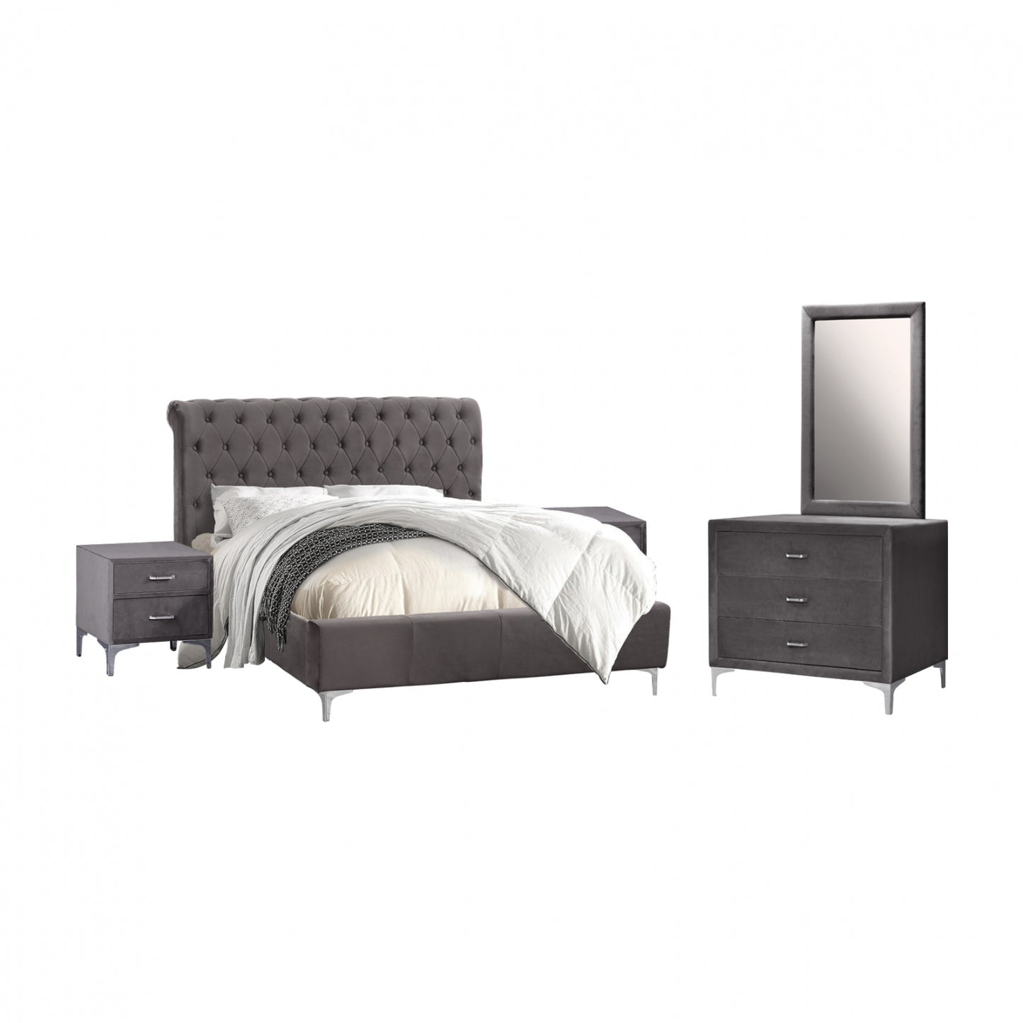 Set Bedroom 4 Pieces Velvet Grey Hm11269.20
