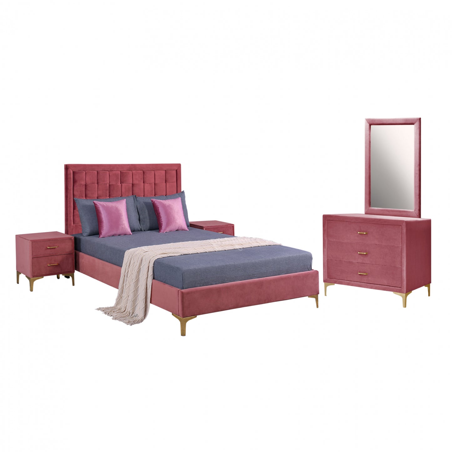 Bedroom Set 4 Pcs Velvet Dusty Pink Hm11267.02