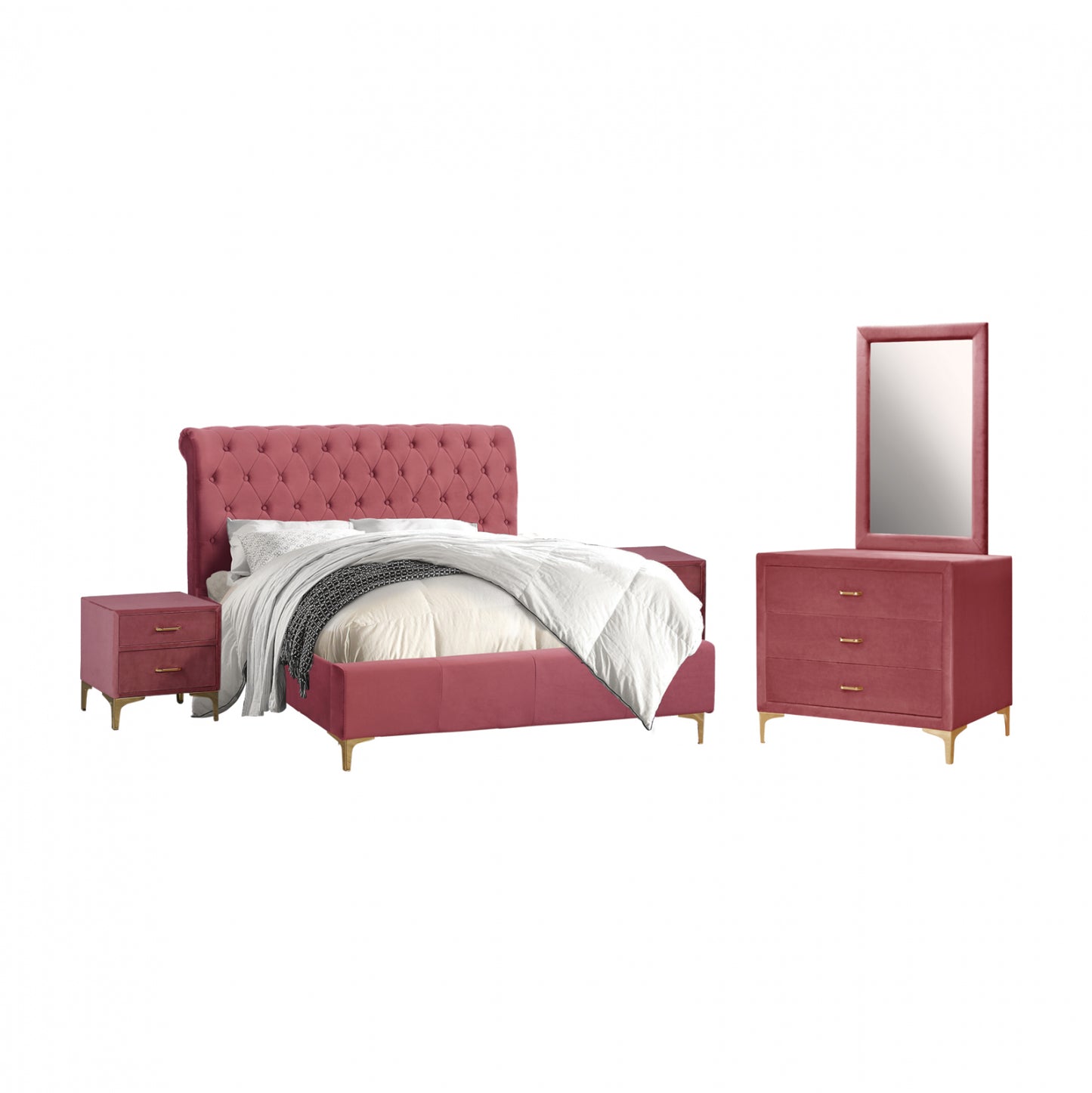 Bedroom Set 4 Pcs Velvet Dusty Pink Hm11269.05