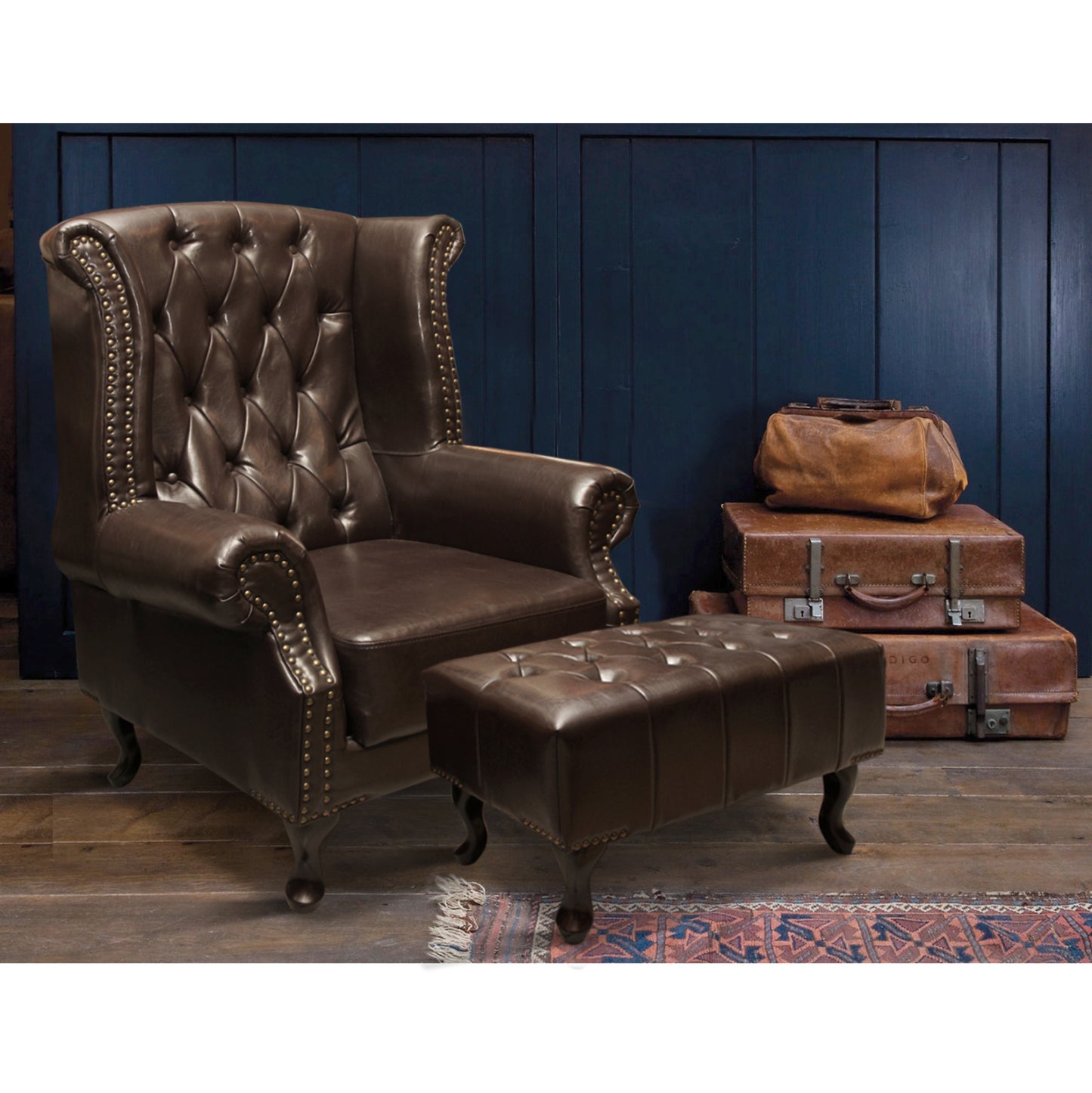 Set Armchair Polina With Footstep Emma Dark Brown Hm10198