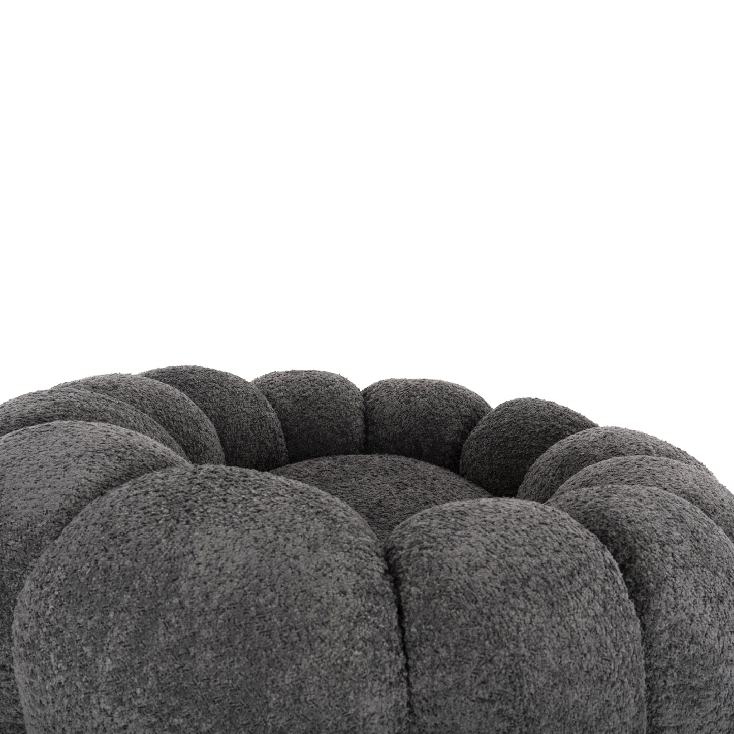 Set Swivelling Armchair With Round Stool Grymm Hm10928.01 Grey Boucle Fabric