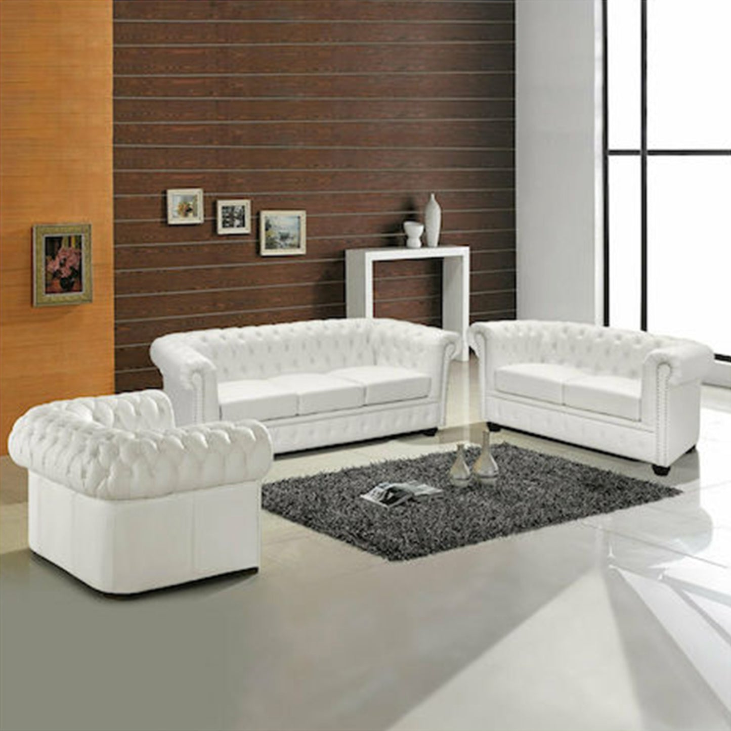 ΣΕΤ ΣΑΛΟΝΙ 2/ΘΕΣΙΟ & 3/ΘΕΣΙΟ & ΠΟΛΥΘΡΟΝΑ Chesterfield ΛΕΥΚΟ ΜΑΤ