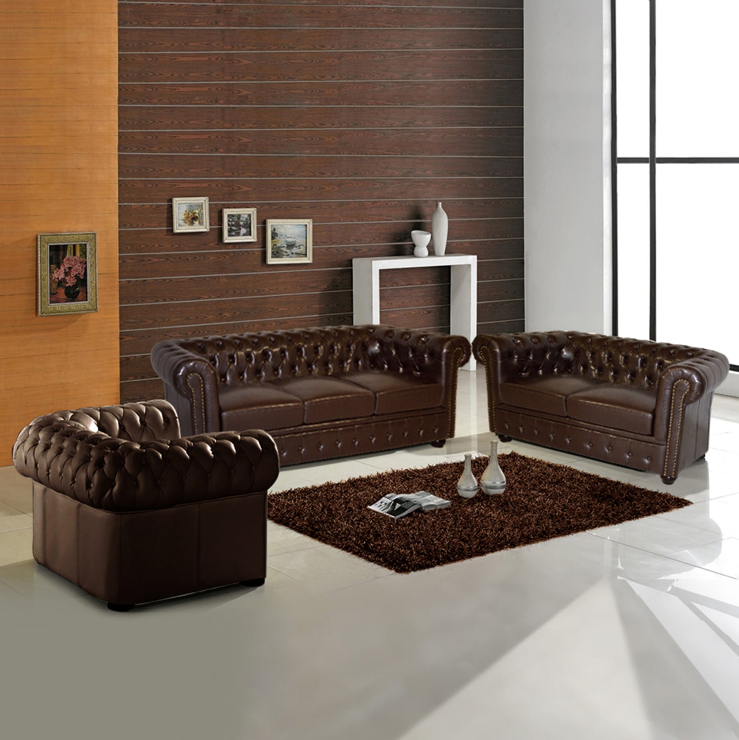 ΣΕΤ ΣΑΛΟΝΙ 2ΘΕΣΙΟ & 3ΘΕΣΙΟ & ΠΟΛΥΘΡΟΝΑ Chesterfield ΣΚΟΥΡΟ ΚΑΦΕ