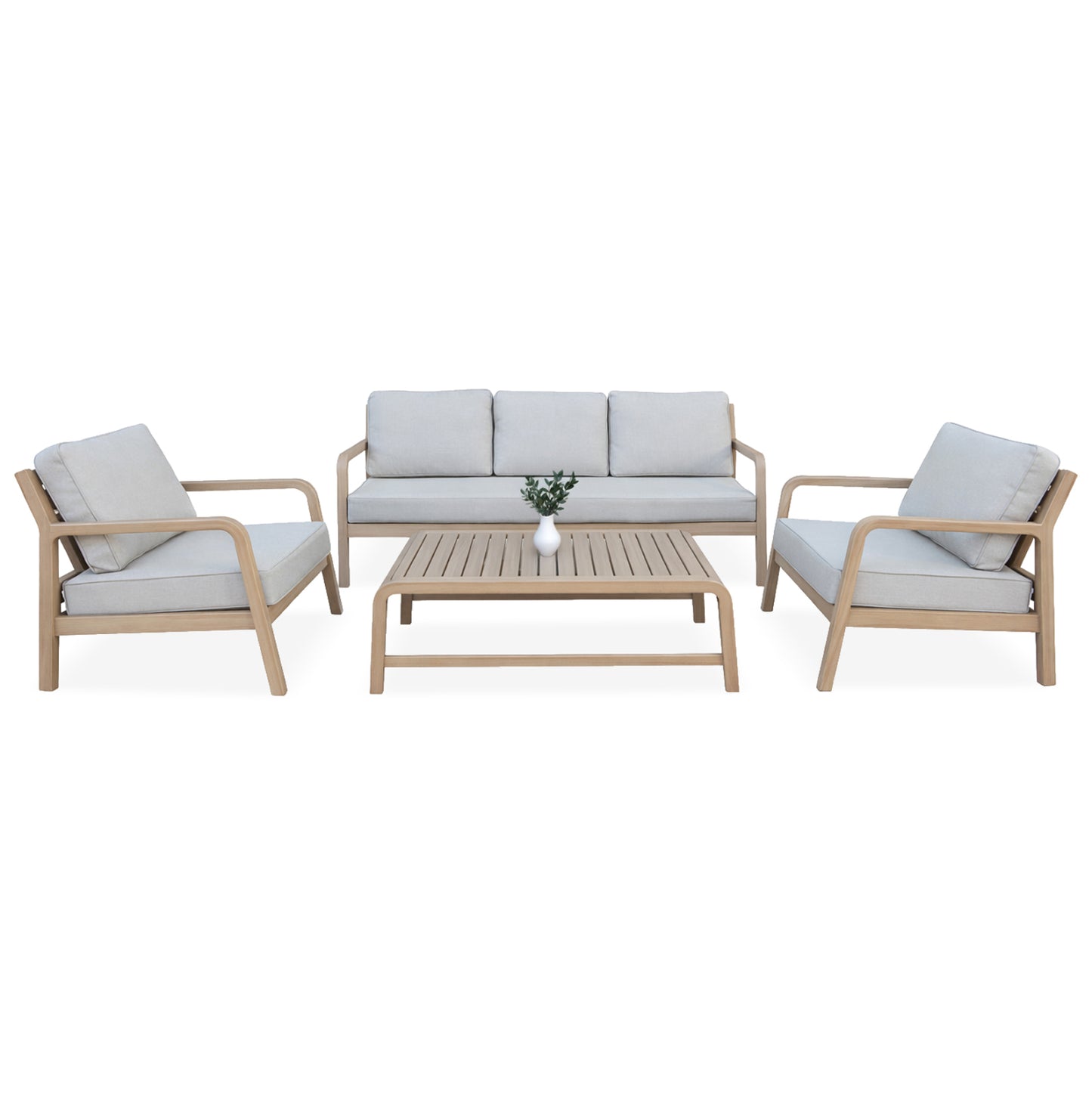 Outdoor Lounge Set 4pcs Portia Hm6534 Acacia Wood--cushion Covers In Light Beige