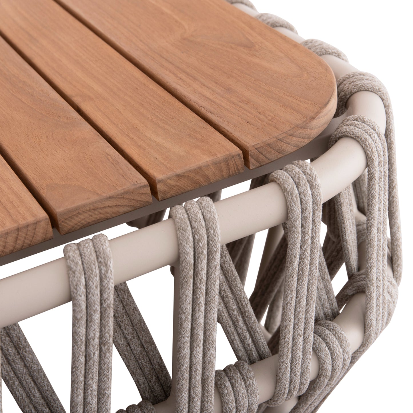 Outdoor Lounge Set 4pcs Sabo Hm6208.02 Cream White Aluminum-beige P.e.rope & Olefin Fabric-teak Wood In Natural