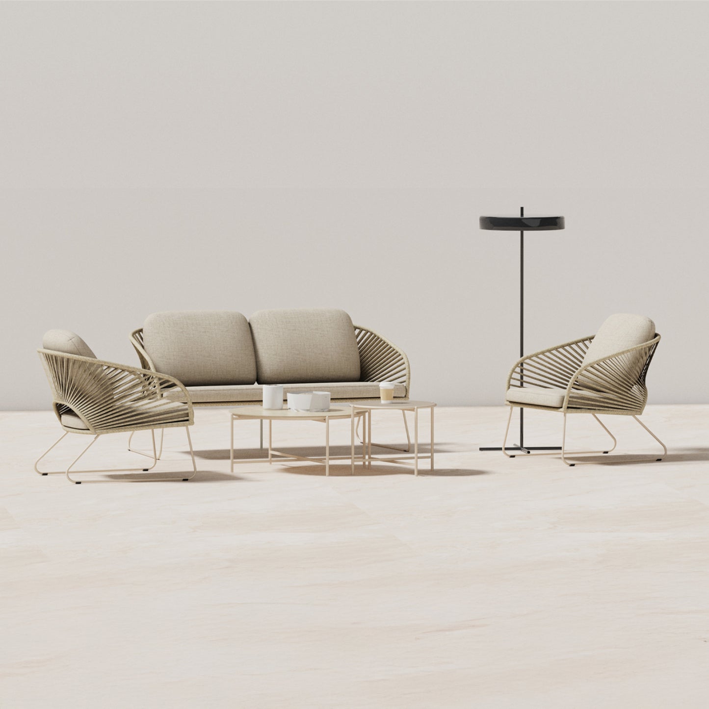 Outdoor Lounge Set 5pcs Vermont Hm6504.02 Metal-rope-glass--beige Color