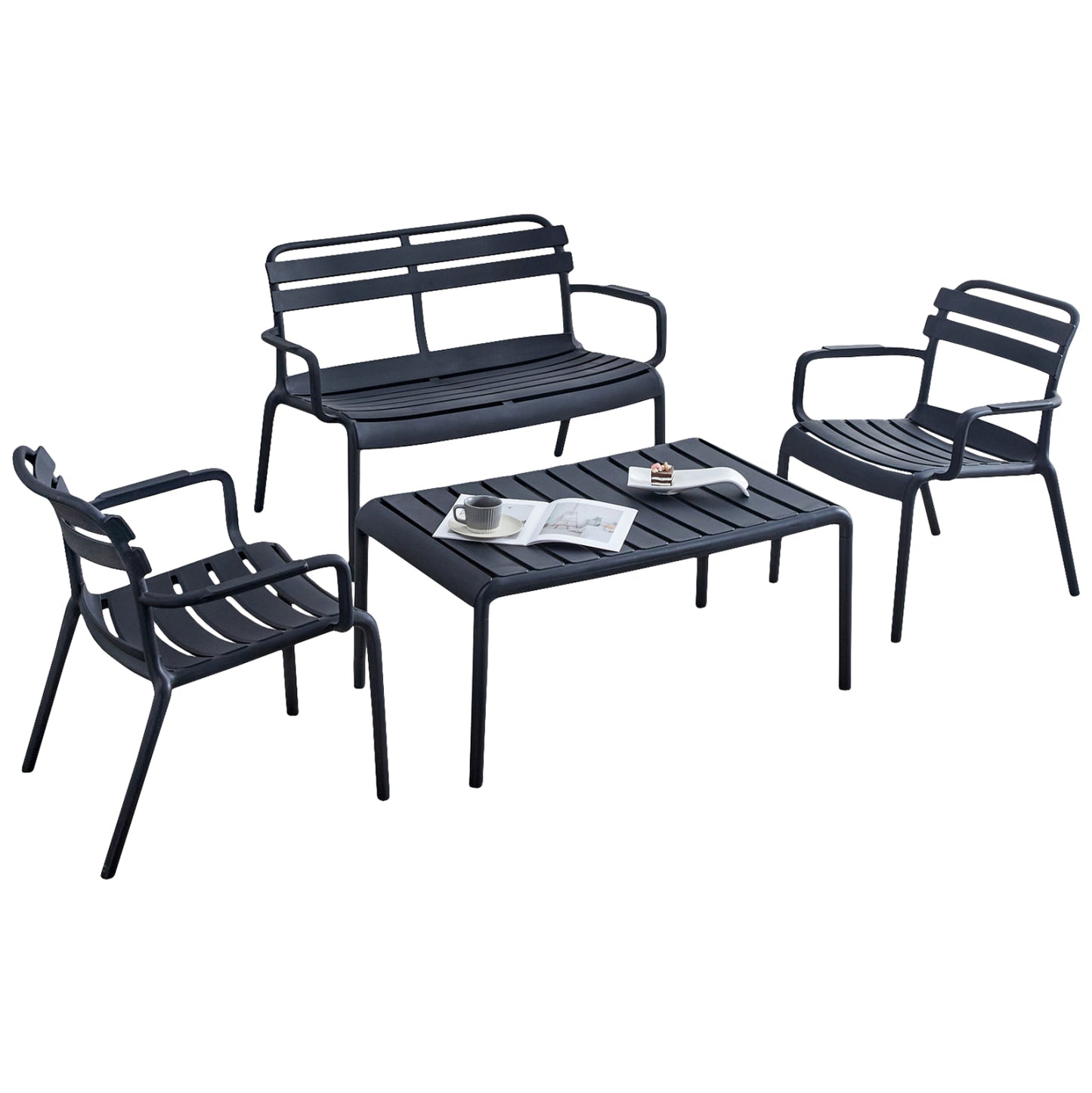 Outdoor Lounge Set 4pcs Korver Hm21096.02 Polypropylene In Black
