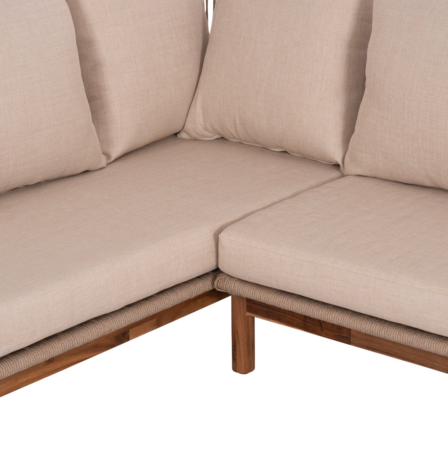 Outdoor Lounge Corner 3pcs Set Sanji Hm6223 Acacia Wood-aluminum Frame-rope
