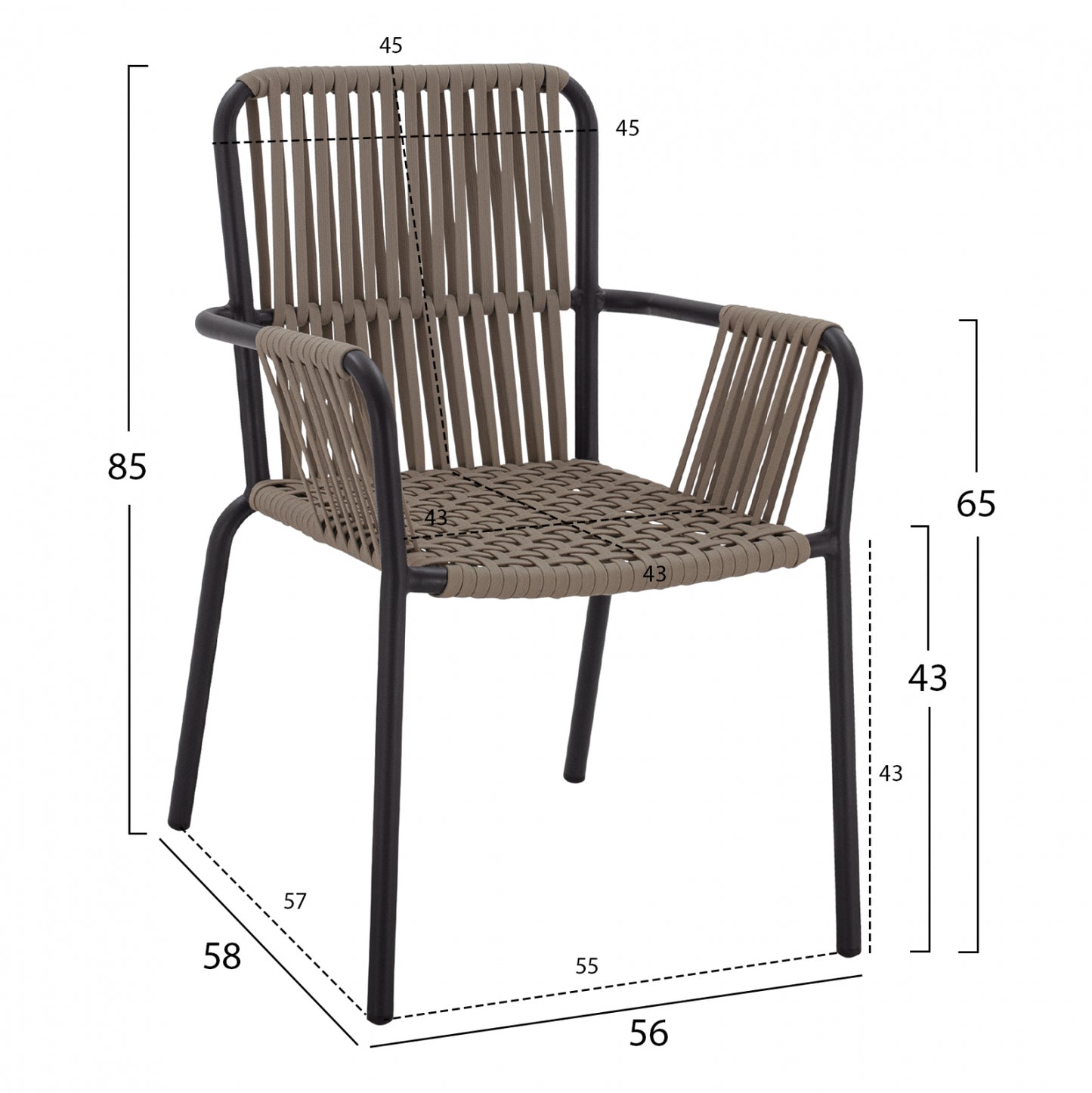 Dining Set 7pcs Cappuccino Table 150x90 & Charcoal Grey Armchairs With Rope Hm11501