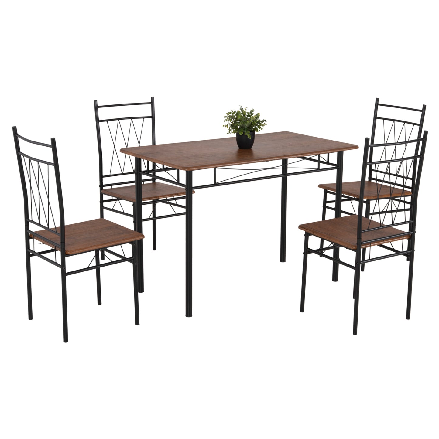 Dining Set 5pcs Praiory Hm18005.01 Black Mat Metal-mdf In Walnut Color 110x60x74hcm.