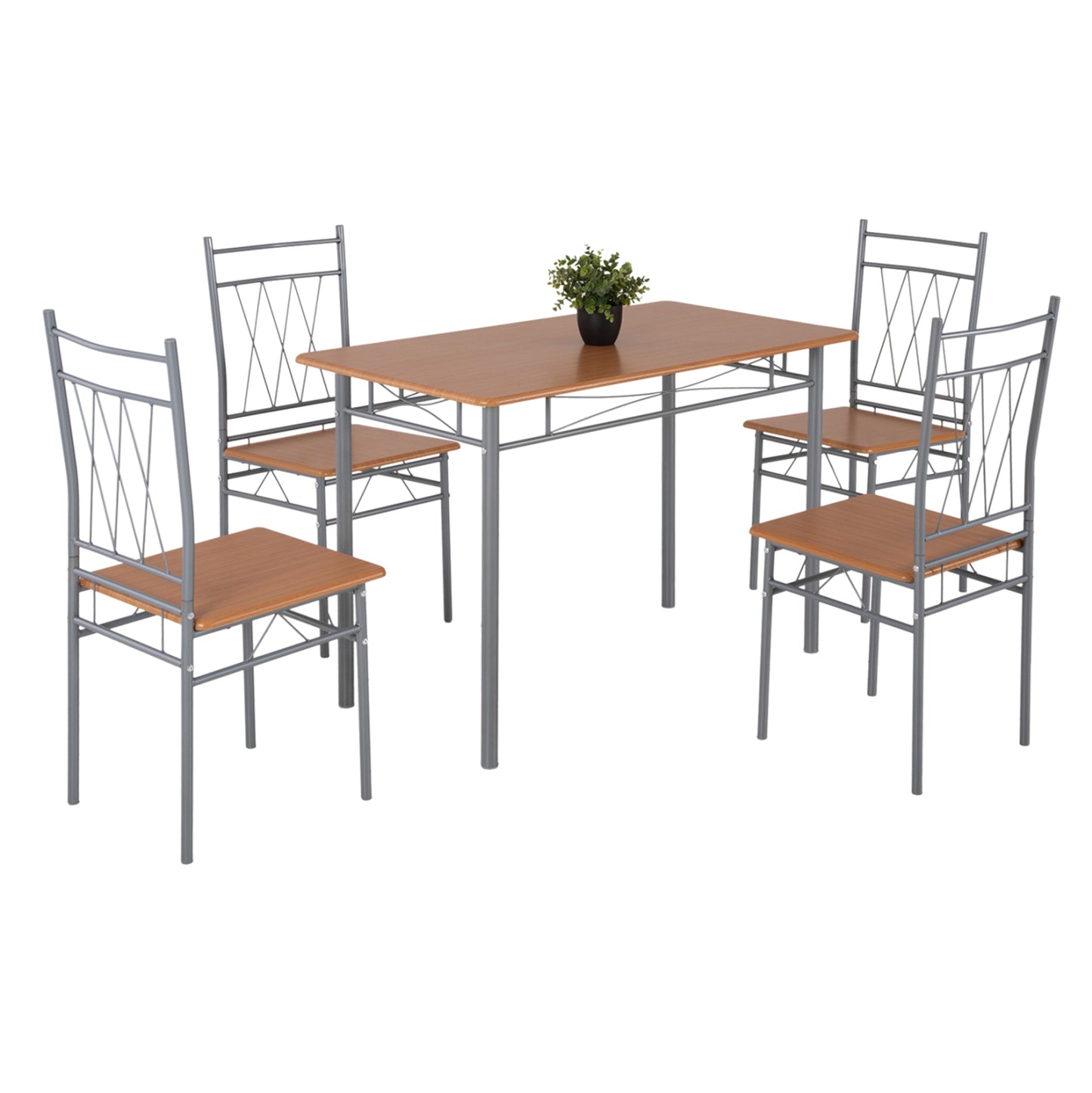 Dining Set 5pcs Praiory Hm18005.02 Silver Metal-mdf In Sonama Color 110x60x74hcm.