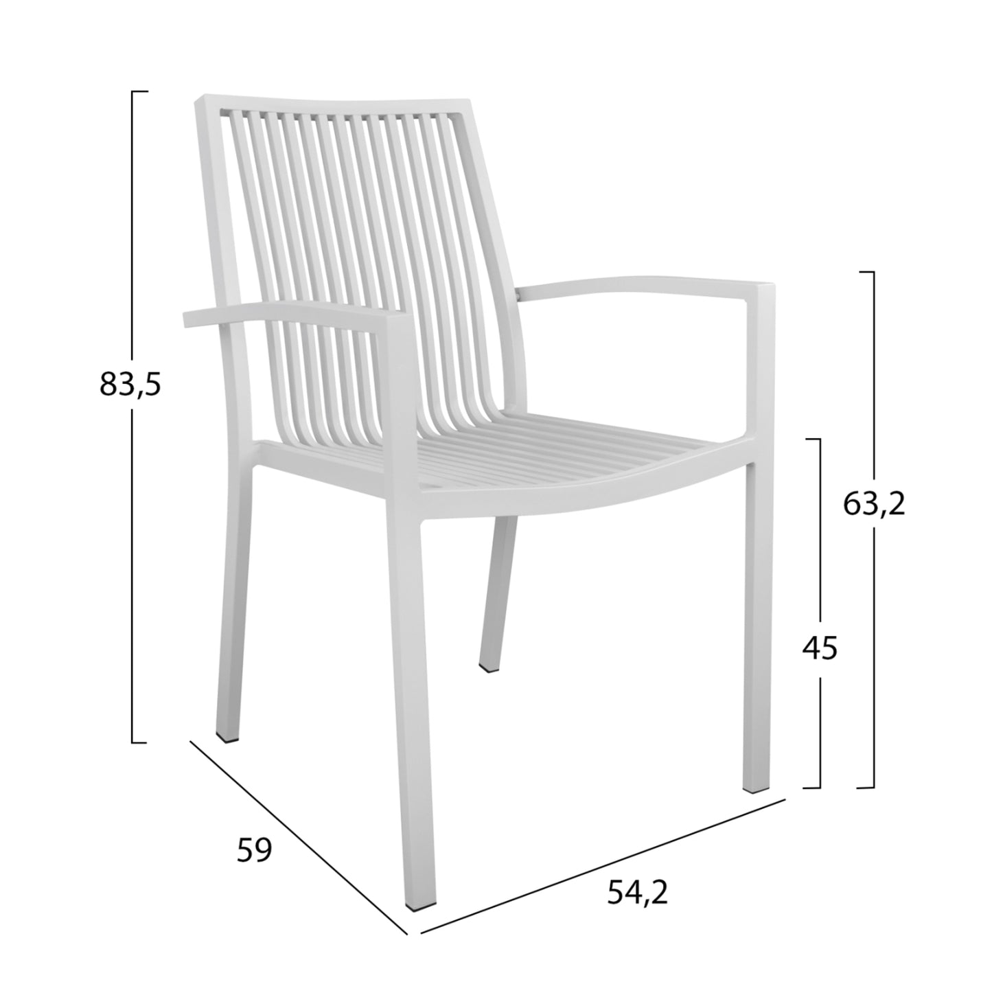 Outdoor Dining Set 5pcs Bronca Hm21023 Metal Table-4 Aluminum Armchairs-white